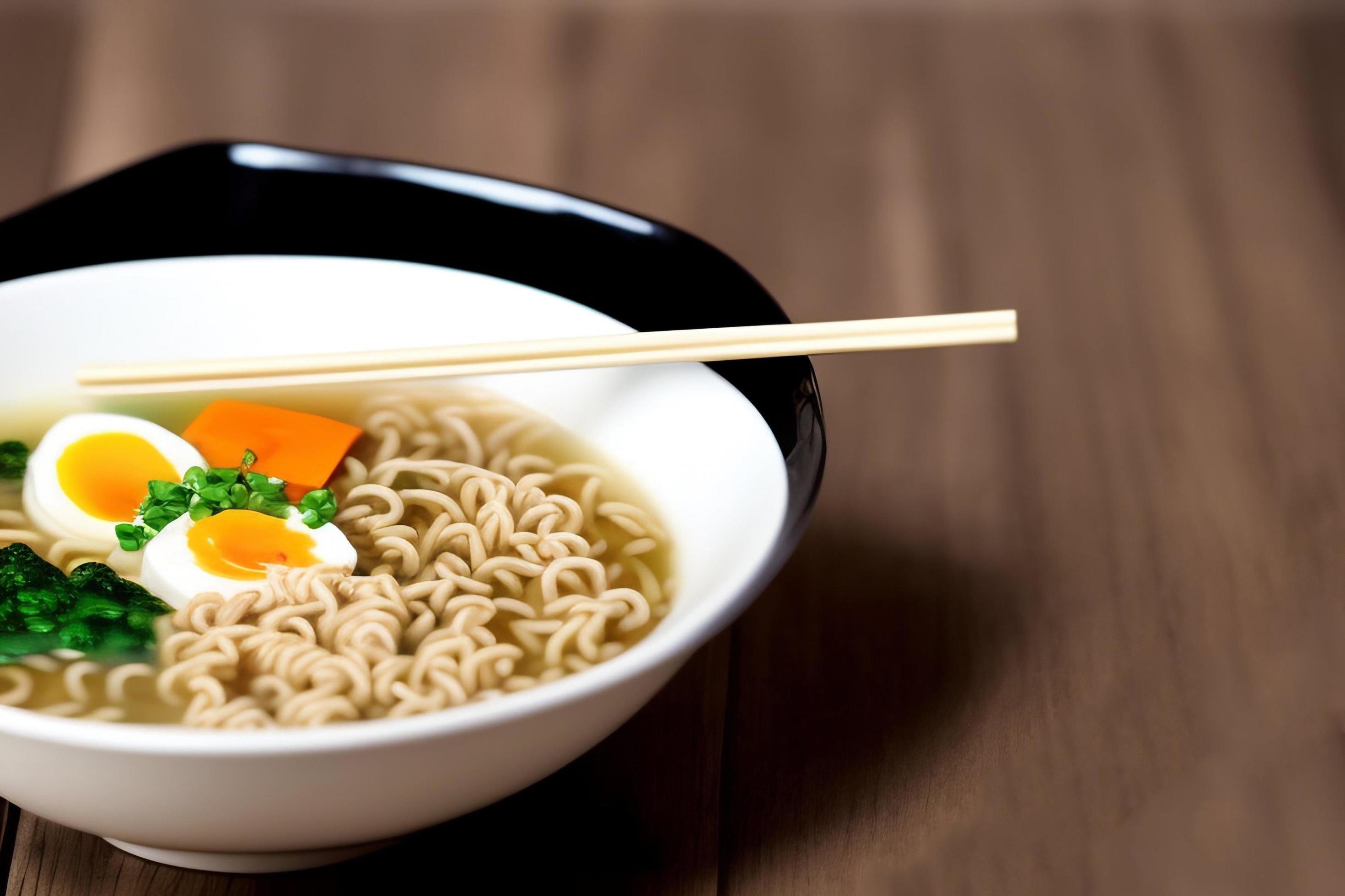 Delicious noodles. Fast food meal with appetizing pasta and chopsticks. Stock Free