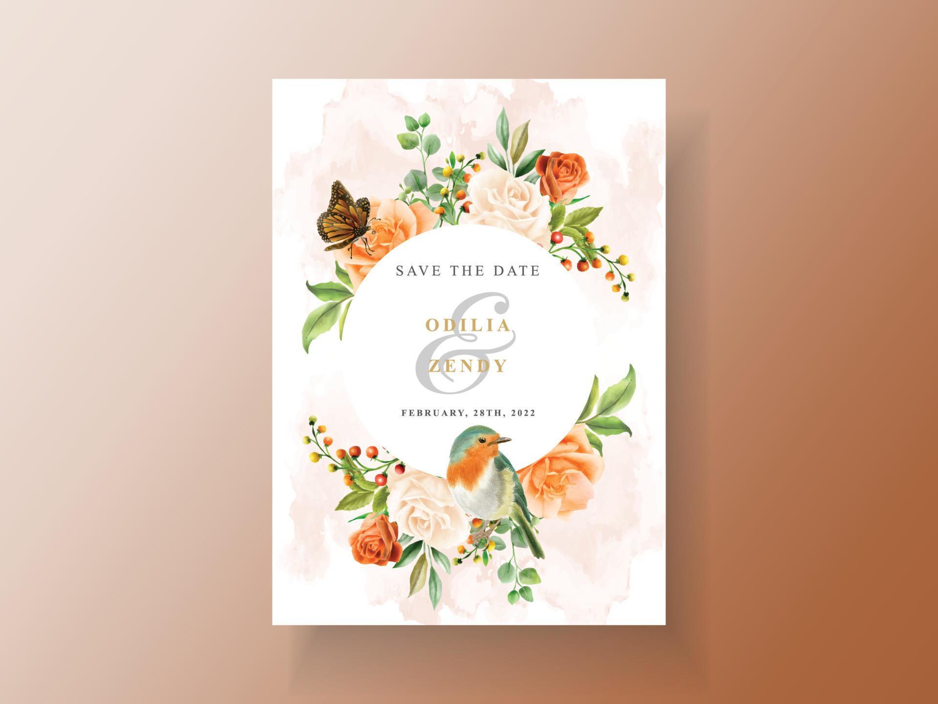 Beautiful orange flower wedding invitation card Stock Free