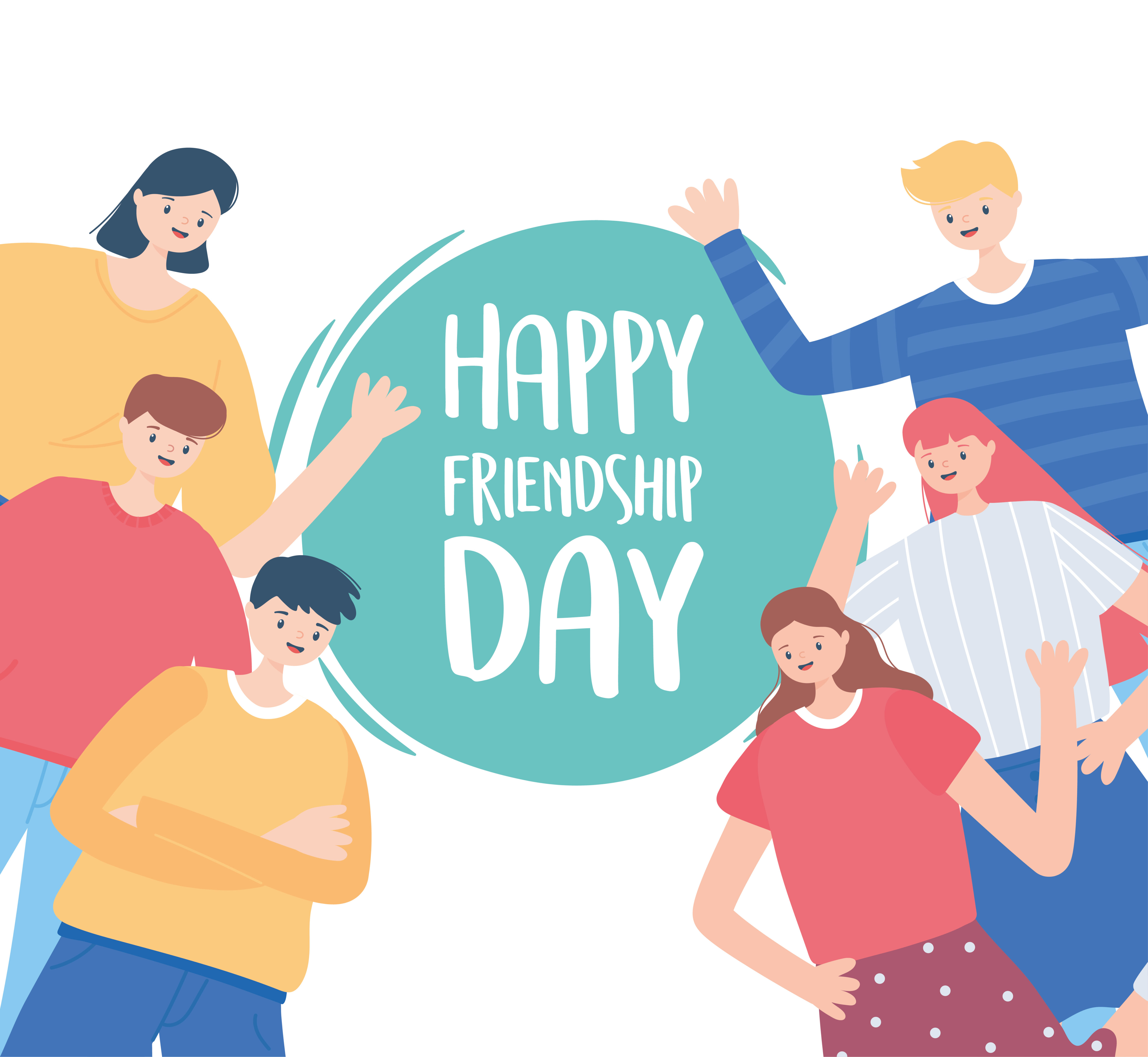 happy friendship day, diverse friend group of people special event celebration Free Vector