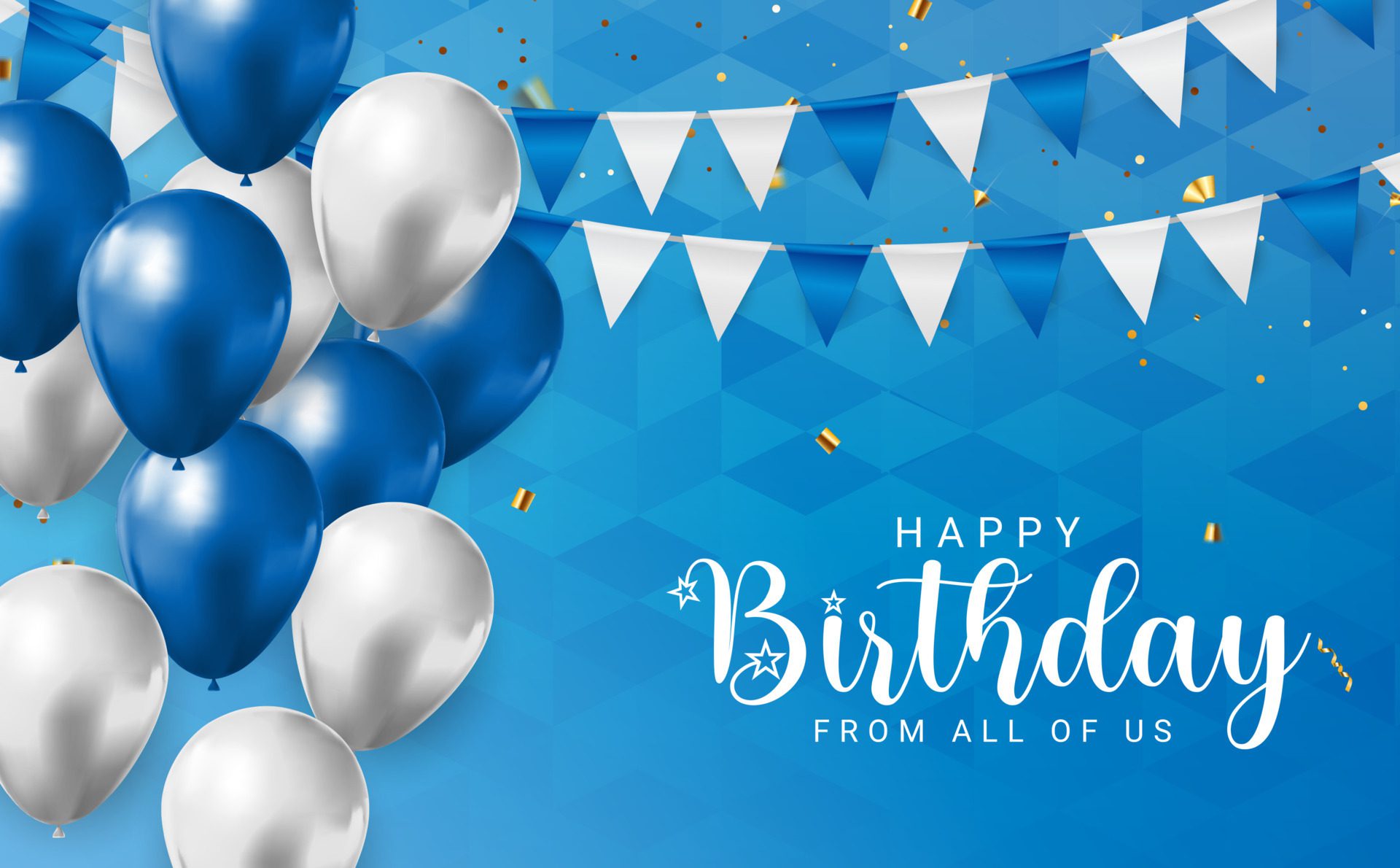 Happy Birthday congratulations banner design with Confetti, Balloons and Glossy Glitter Ribbon for Party Holiday Background. Vector Illustration Free Vector