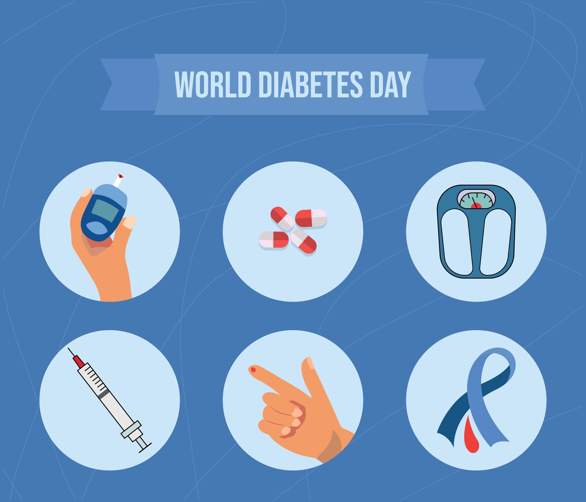 World diabetes day awareness icon set poster banner Free Vector