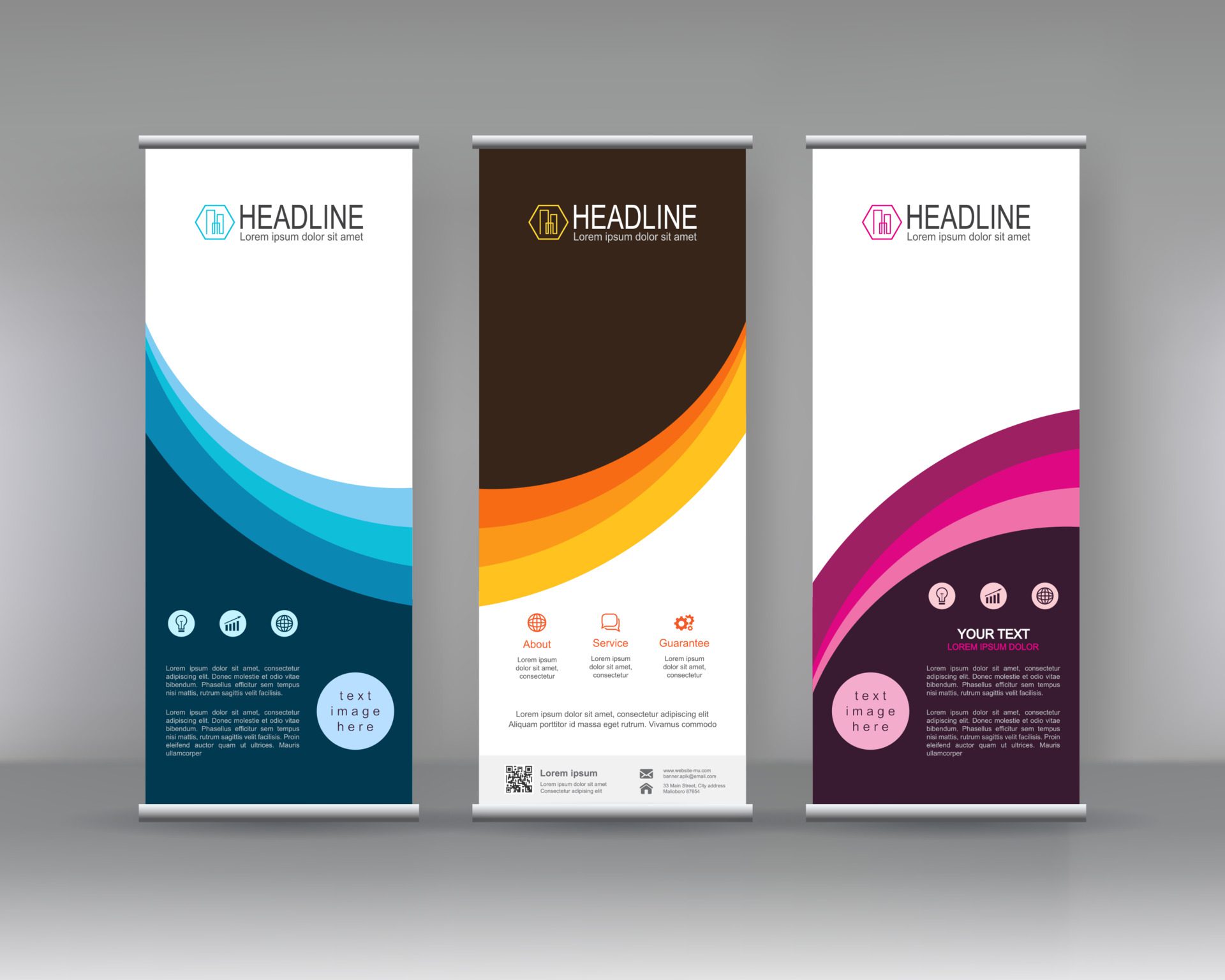 Roll up banner stand brochure flyer vertical template design, covers ,infographics ,vector abstract geometric background, modern x-banner Free Vector