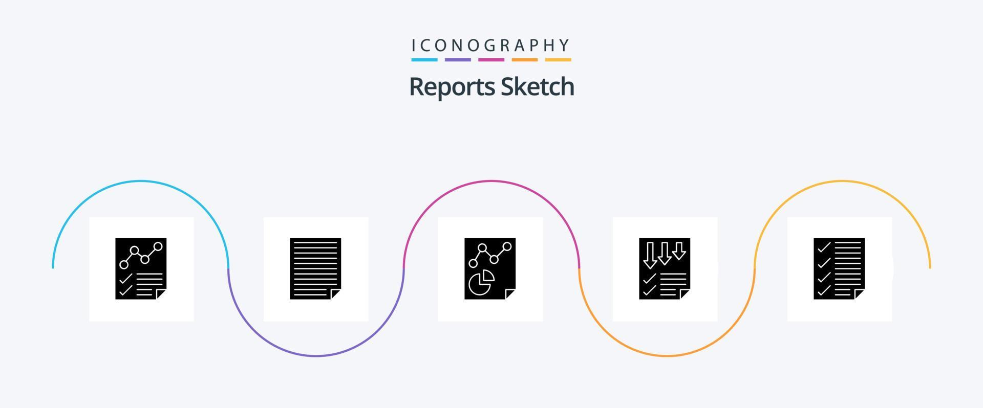 Reports Sketch Glyph 5 Icon Pack Including paper. data. paper. arrows. paper Stock Free