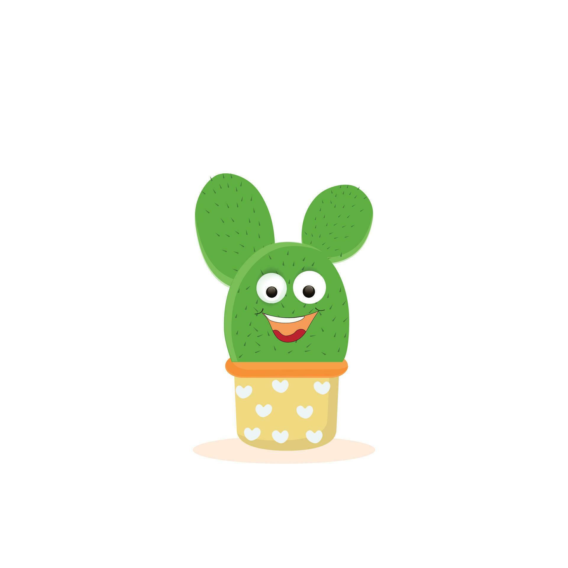 Cartoon cute cactus mascot, Potted cactus characters sett, funny cacti in flower pot with different emotions vector Illustrations on a white background Stock Free