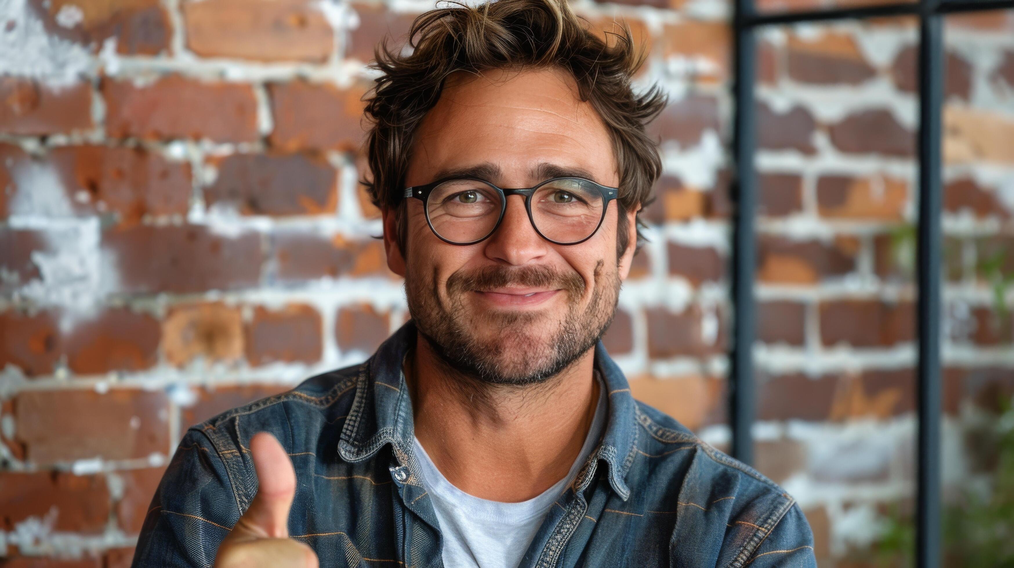 Confident Man With Arms Crossed, Standing in Front of Brick Wall Stock Free