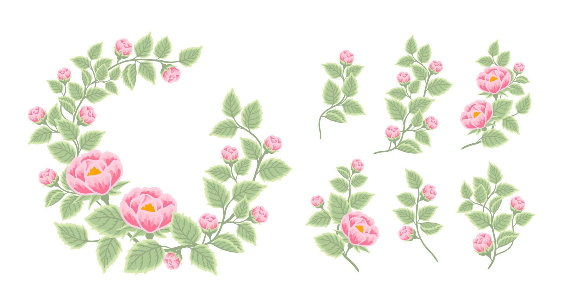 Beautiful vintage flower wreath and bouquet vector illustration arrangement set Stock Free and Free SVG