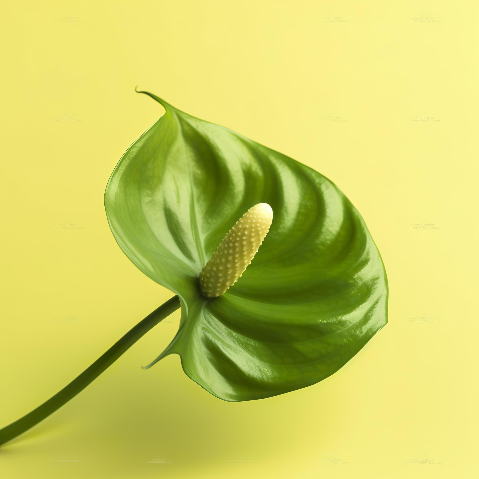 Green anthurium flower isolated on a yellow background, generat ai Stock Free