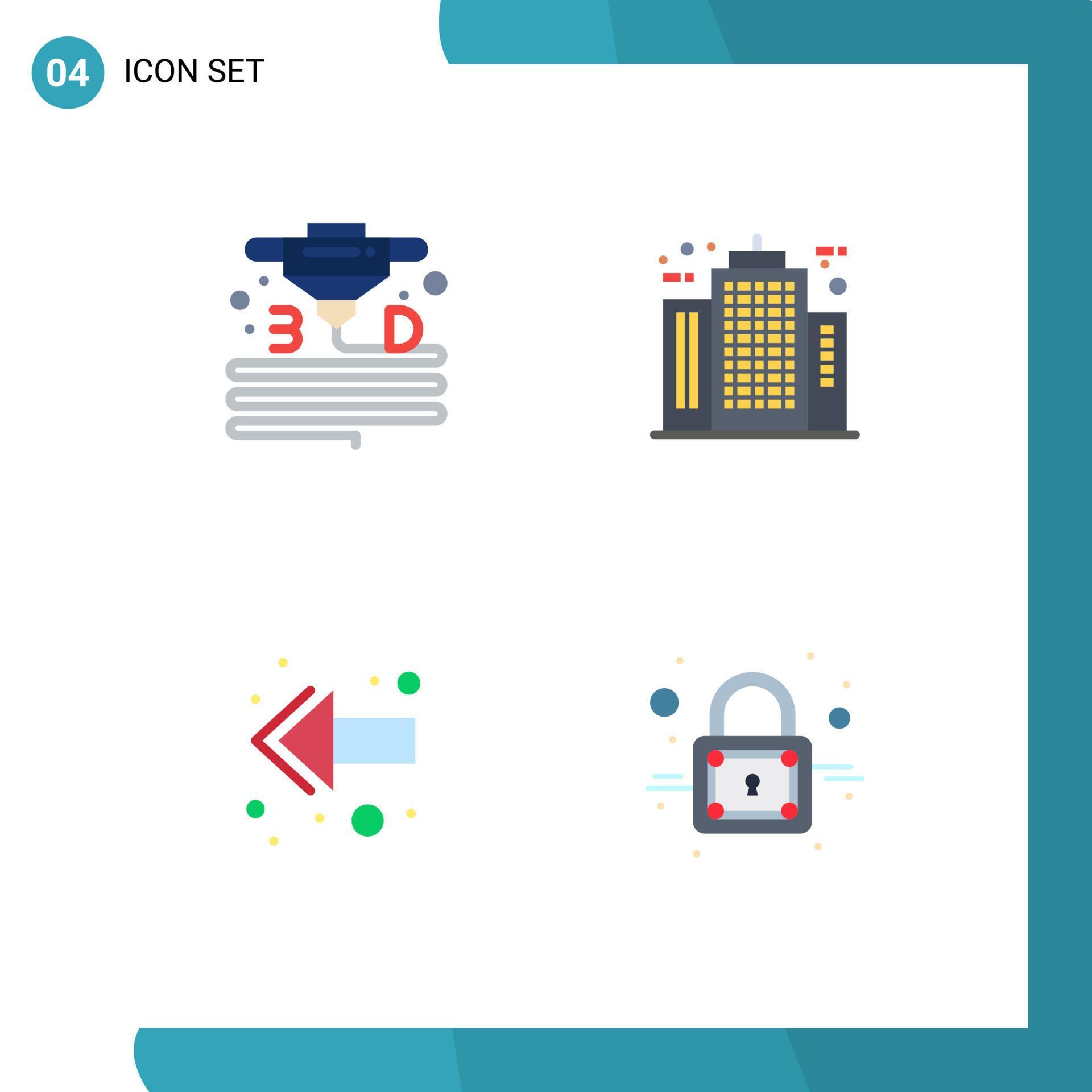 Pack of 4 creative Flat Icons of gadget arrow printer building left Editable Vector Design Elements Stock Free