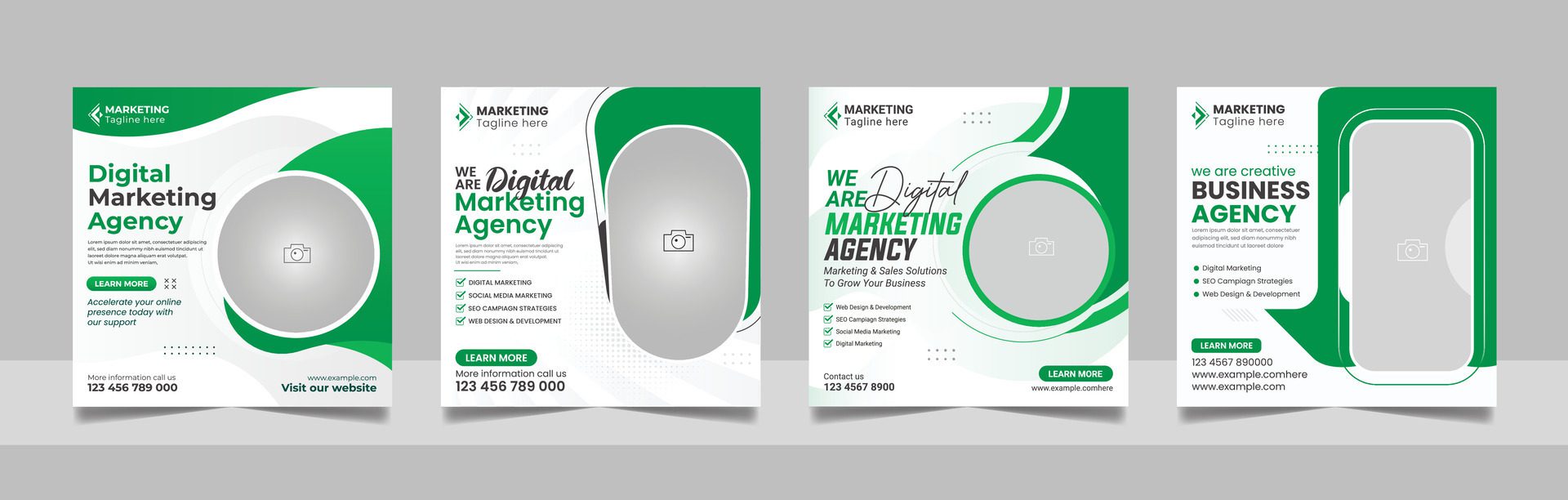 Digital Marketing Agency Online Webinar Social Media Post Set, Corporate Business Promotion Web Banner, Square Flyer Design Template Free Vector