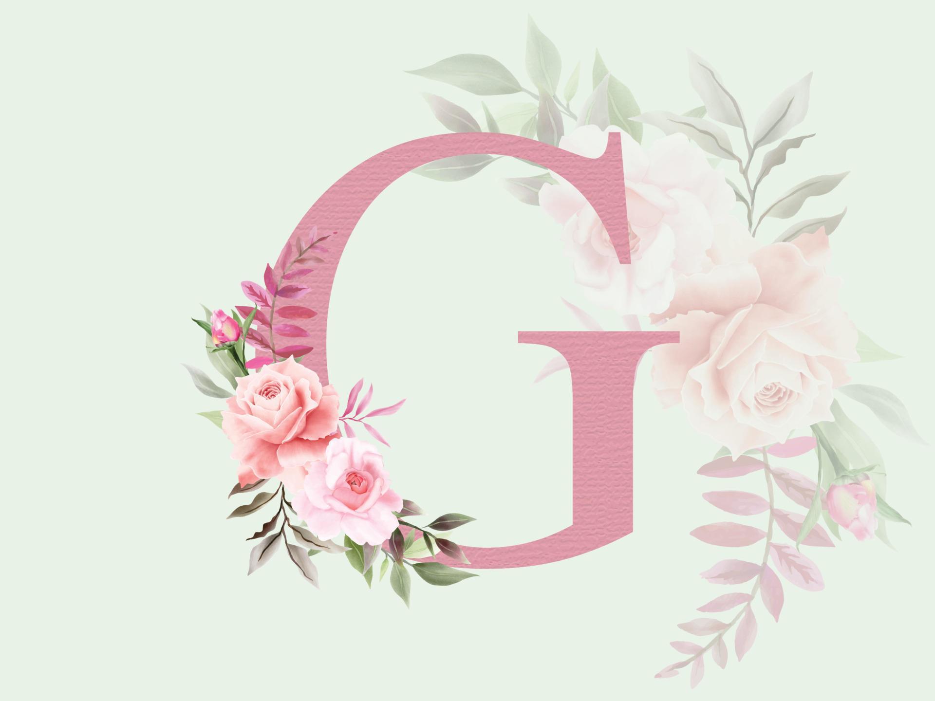 Beautiful alphabet G with floral bouquet Stock Free