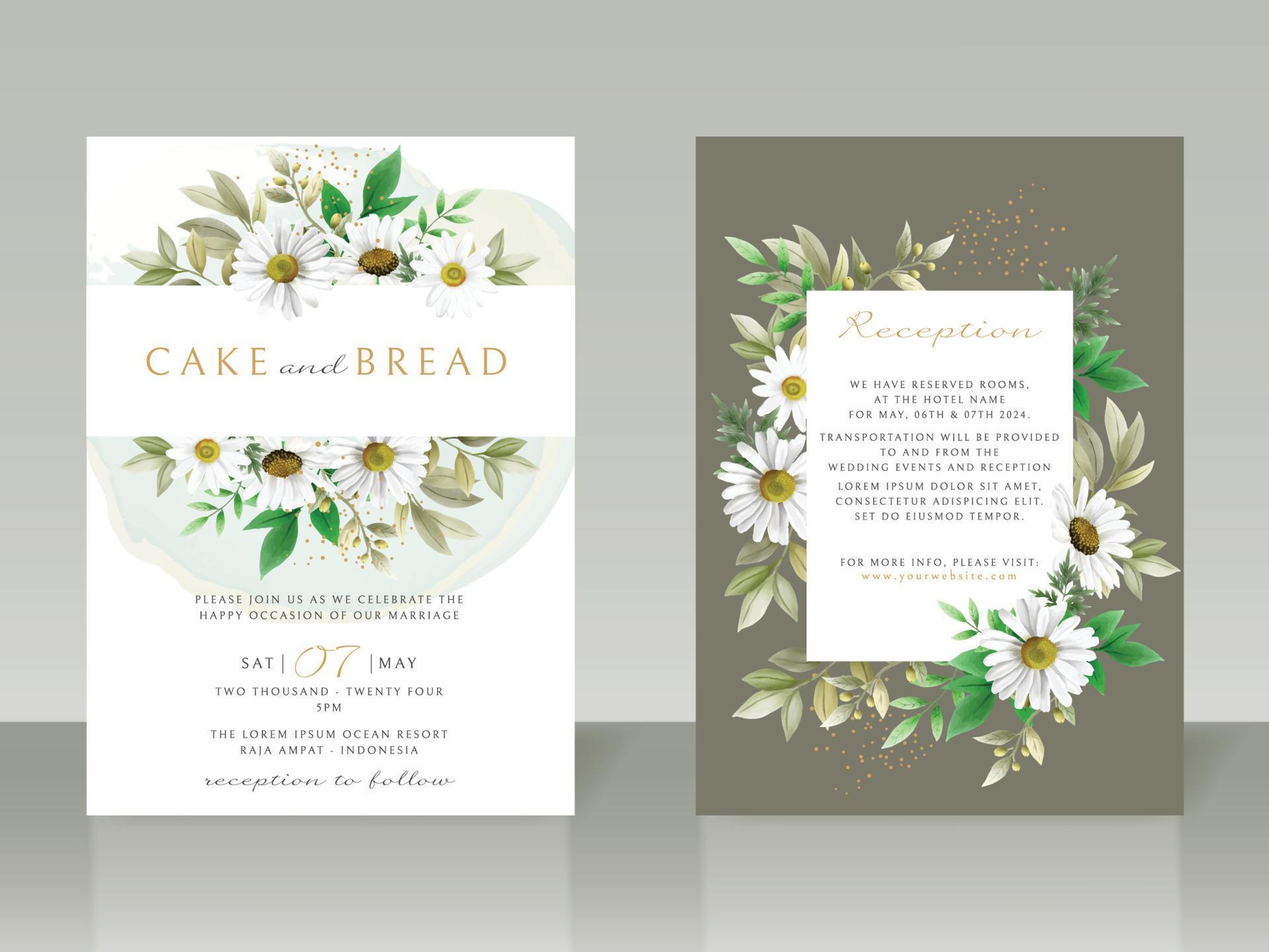 Beautiful white flower wedding invitation card set Stock Free