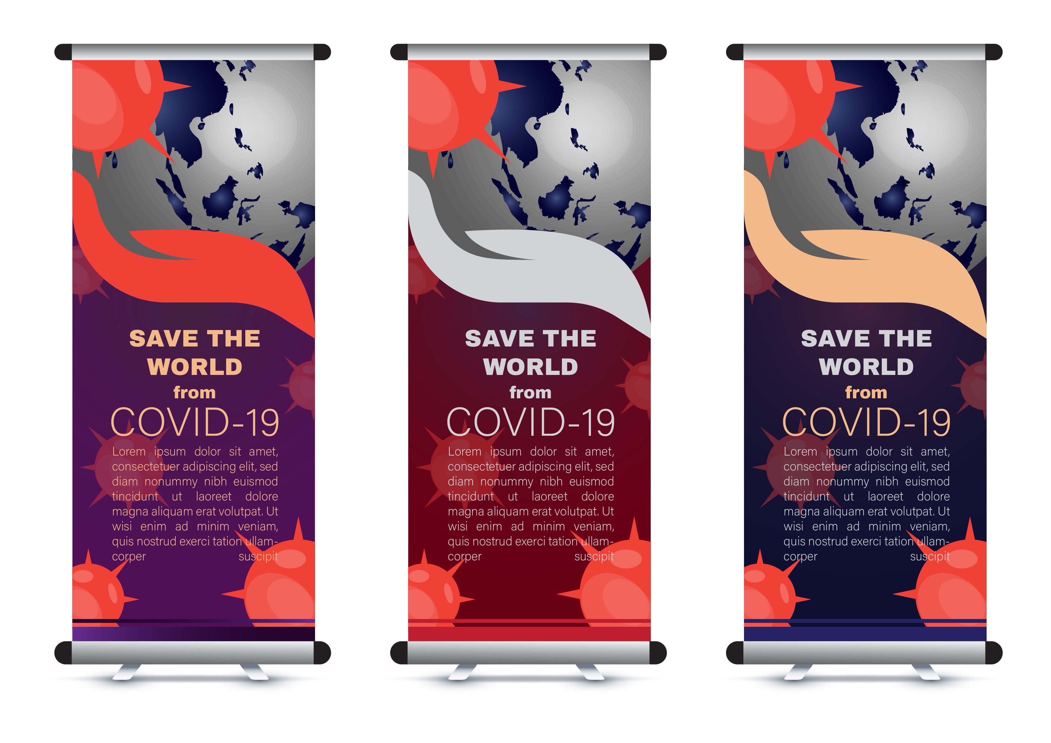 Corona virus roll up banner with globe Free Vector