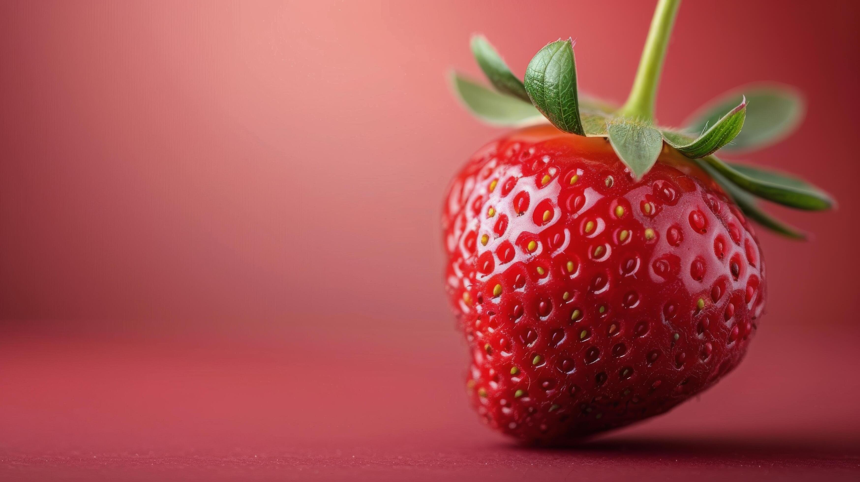 Fresh Red Strawberry Close Up Against a Smooth Red Background Stock Free