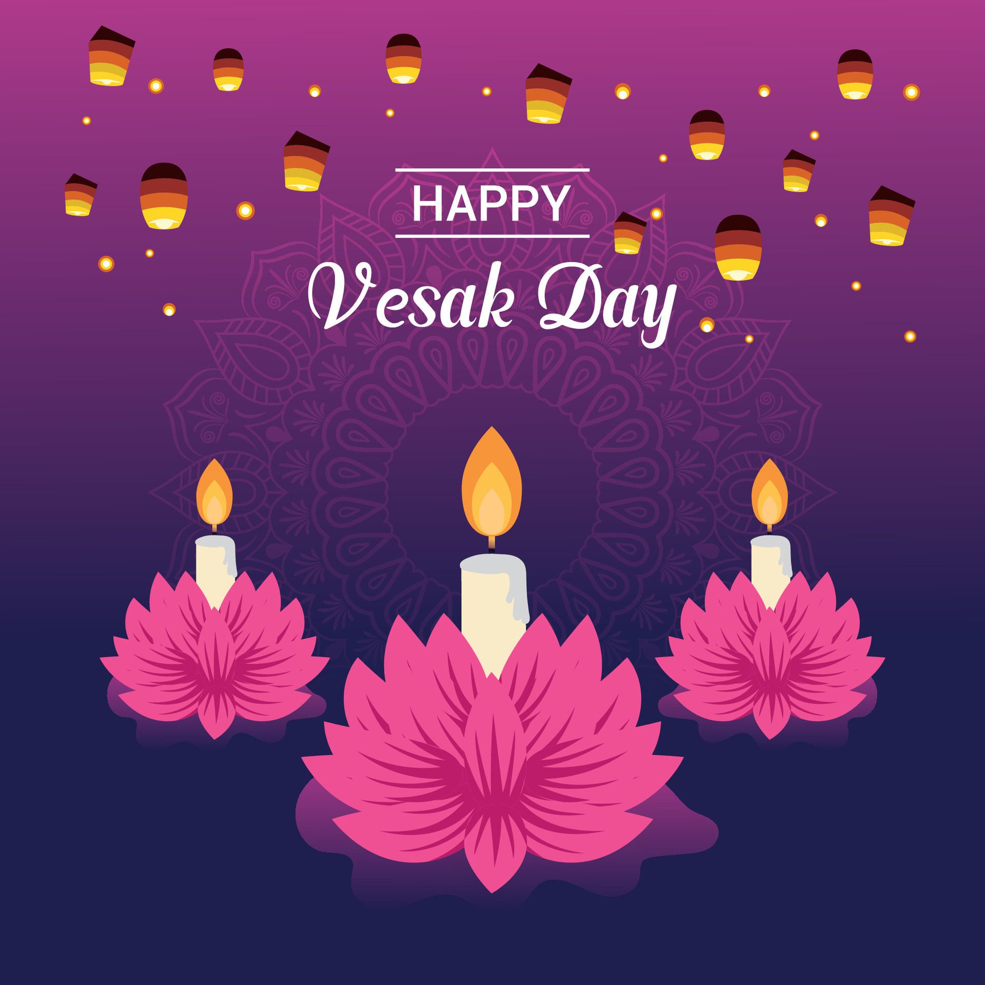 Flat vesak day illustration festival celebration social media post and vesak day Banner Free Vector