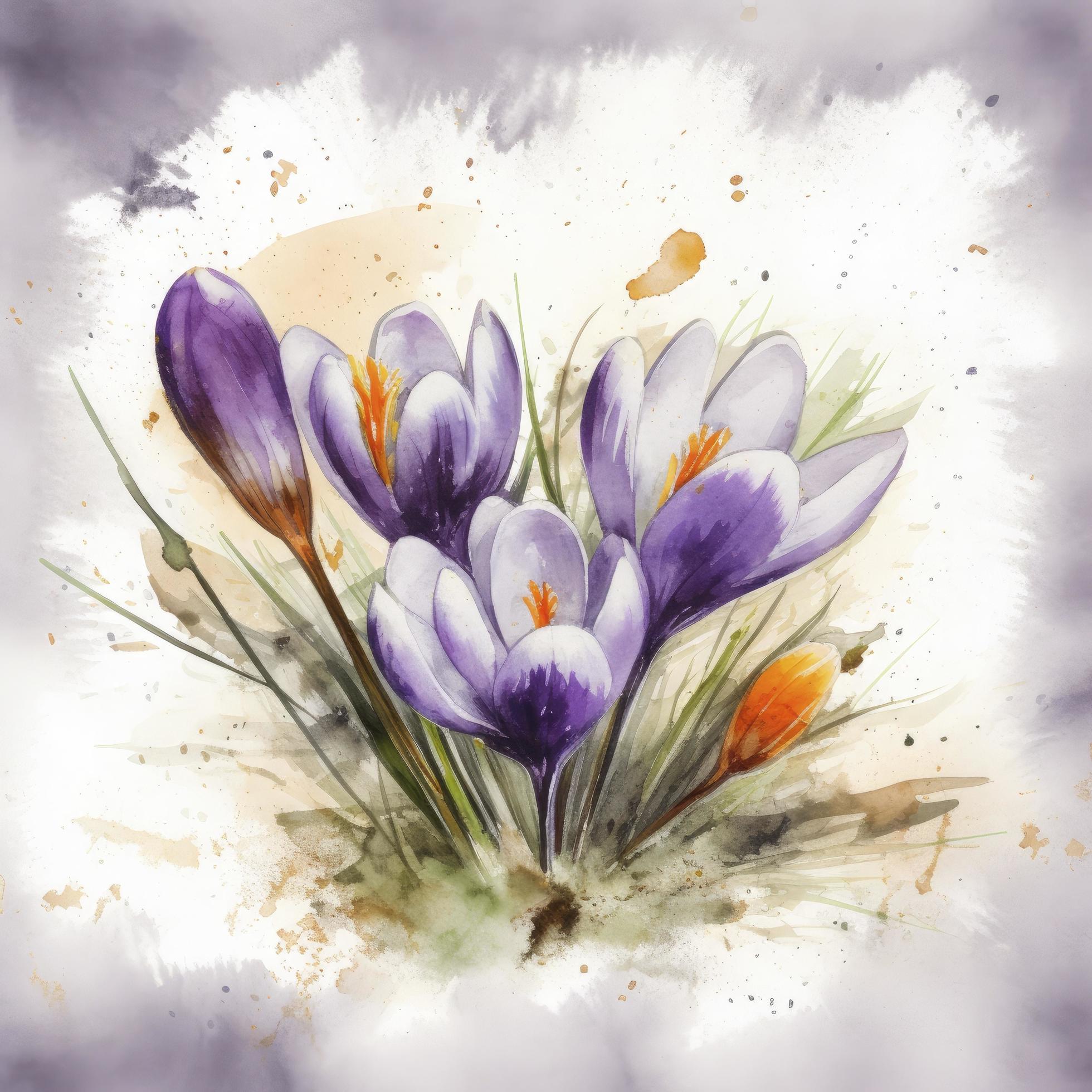 free crocuses flowers water color, pastel ,white background , generat ai Stock Free