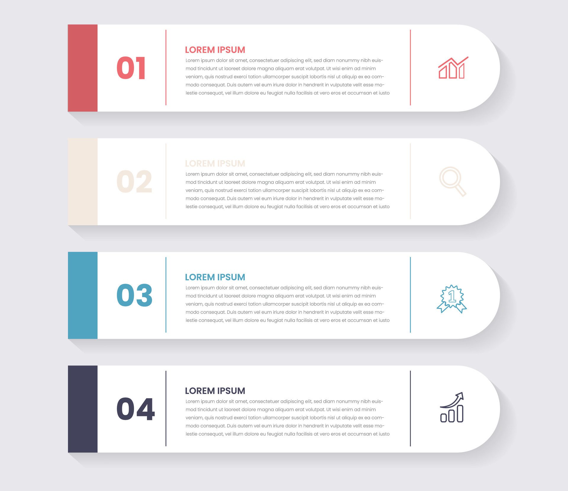 Four section infographic diagram, vertical process chart template with four heading banners colorful design free vector Free Vector