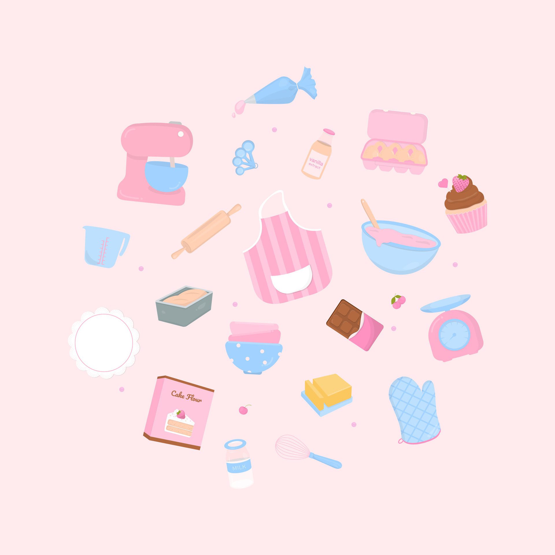 Cute baking utensils and ingredients banner Free Vector