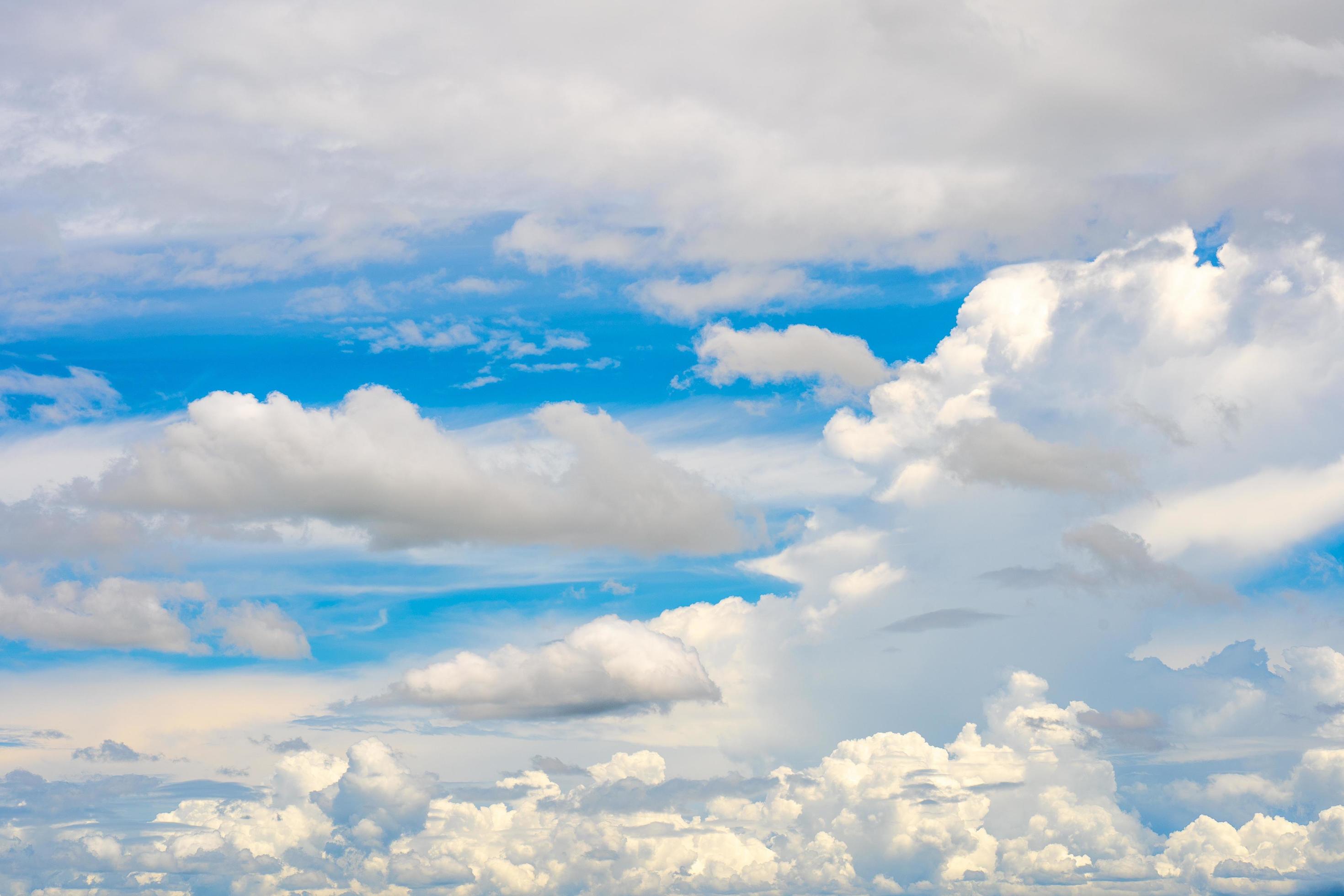 clouds and blue sunny sky, white clouds over blue sky, Aerial view, nature blue sky white cleat weather. Stock Free