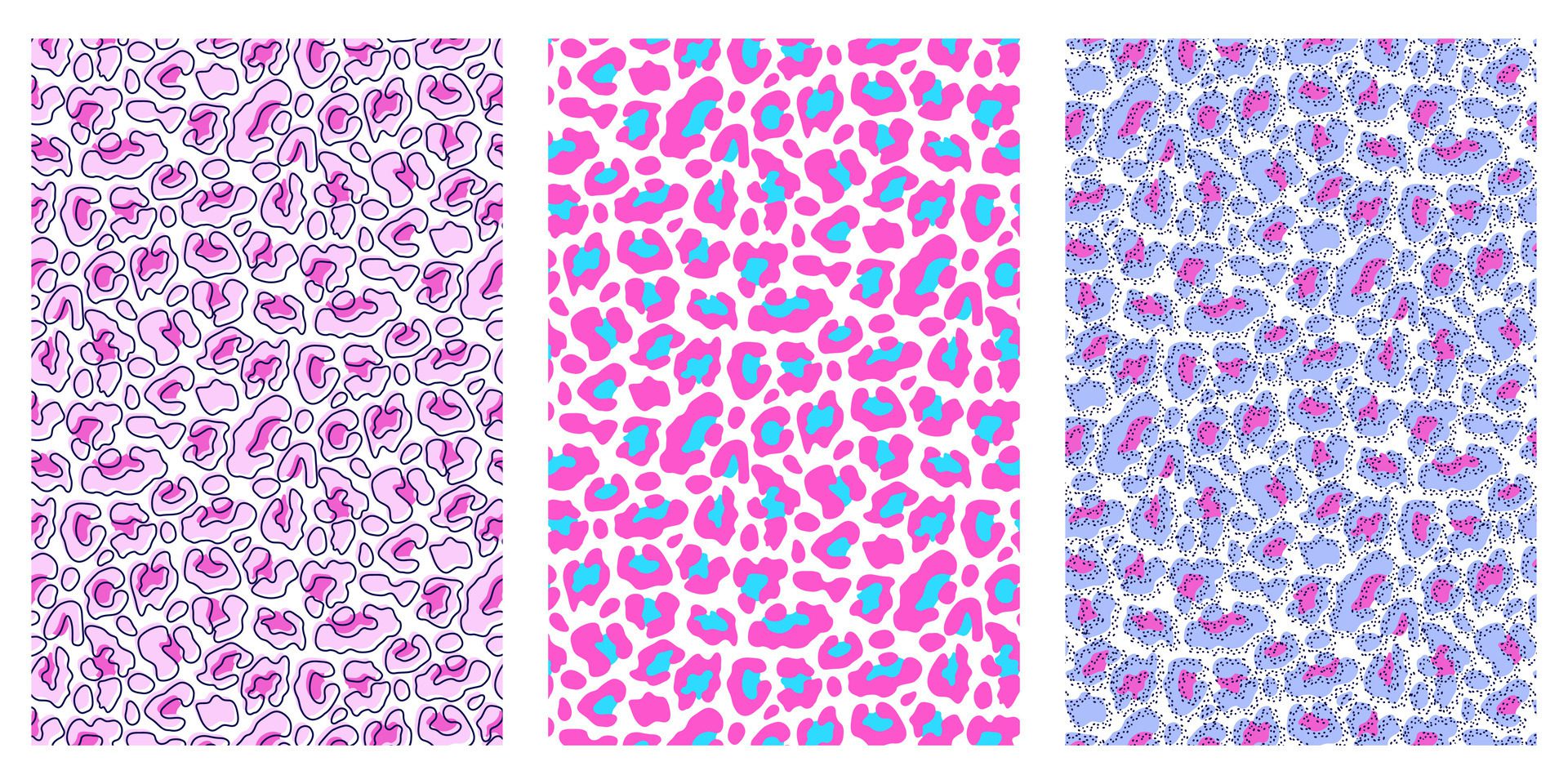 Abstract colorful animal seamless pattern set. Leopard skin camouflage background design. Bright exotic design. Free Vector