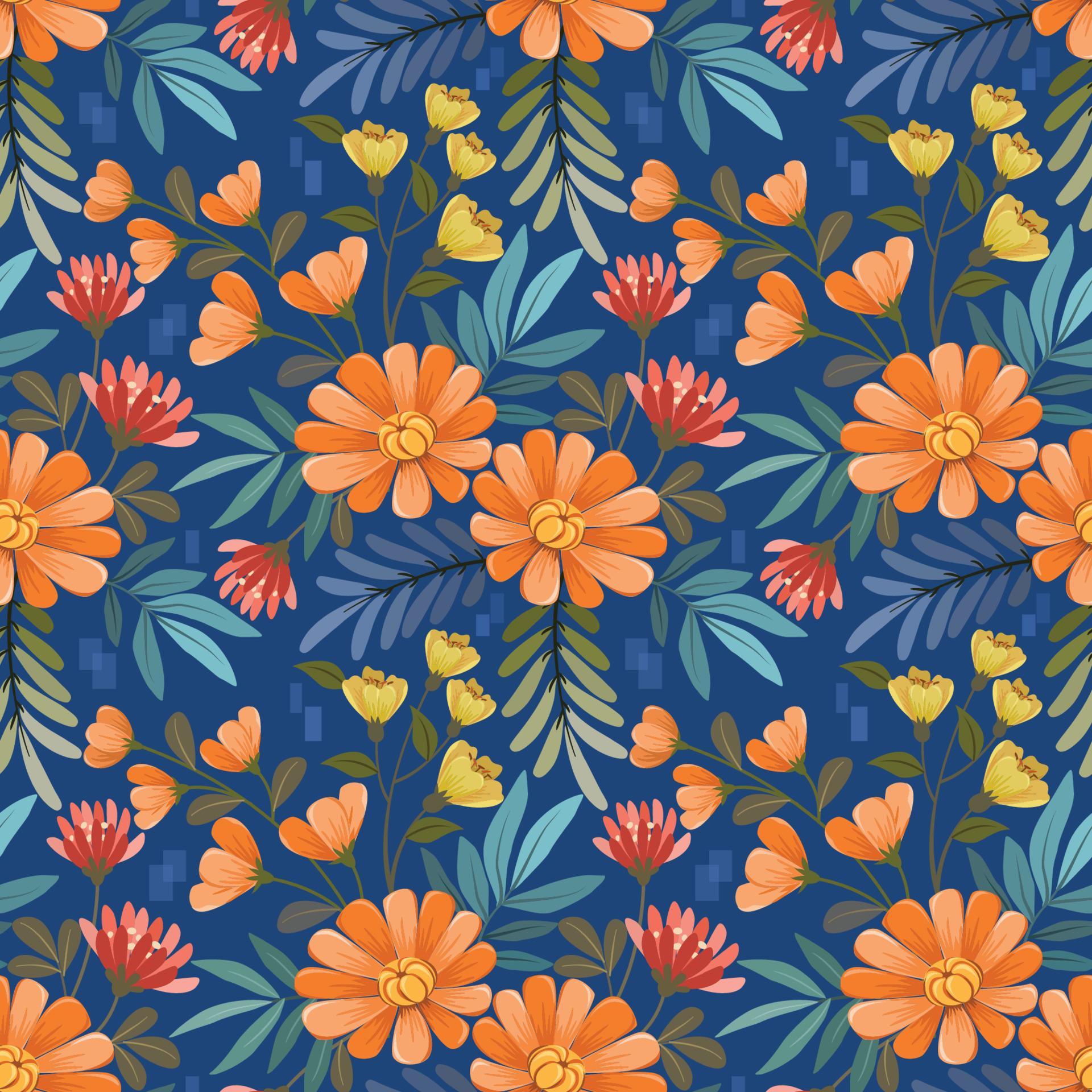 Colorful hand draw flowers seamless pattern. Stock Free