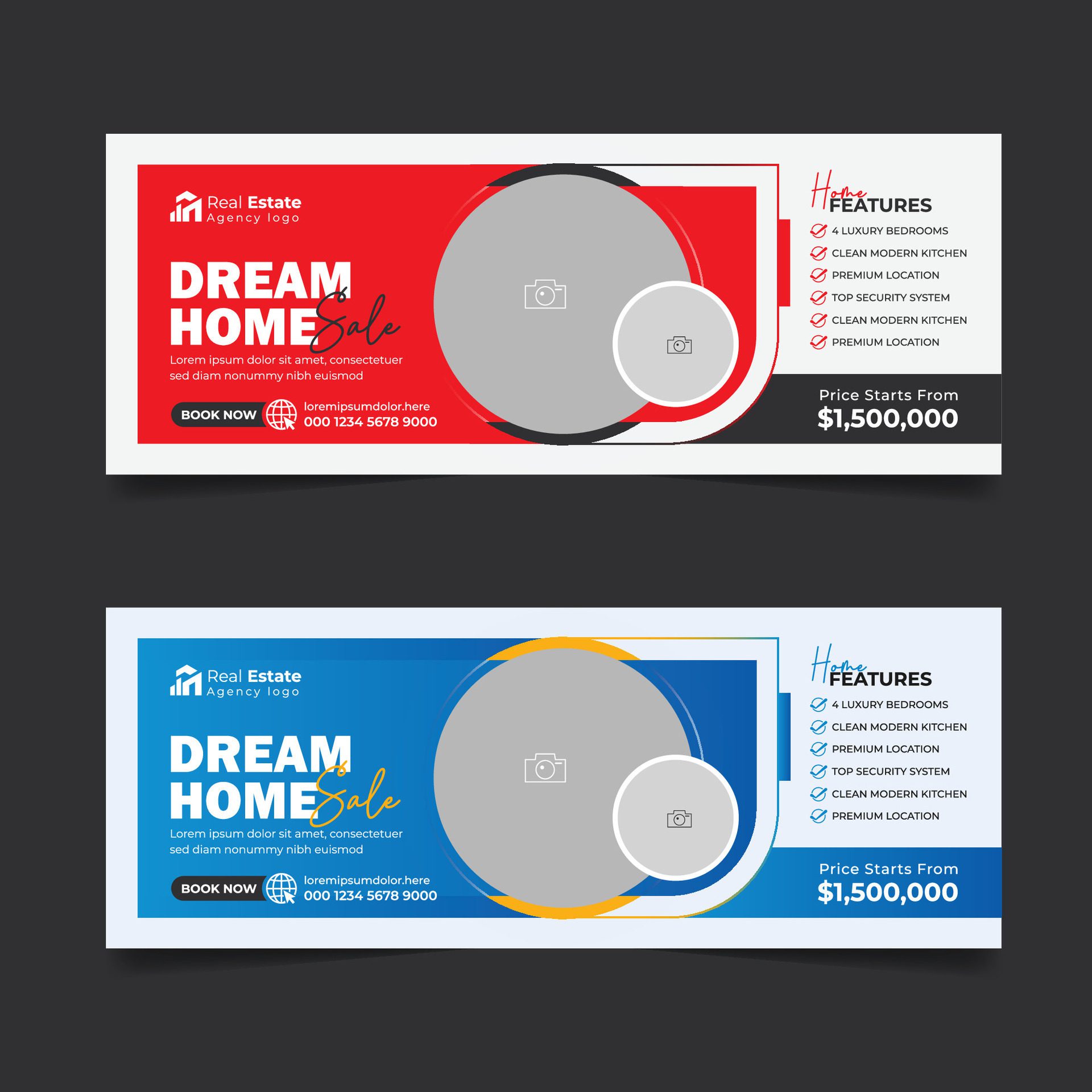 Real estate business house property sale advertising cover page banner design template. Free Vector