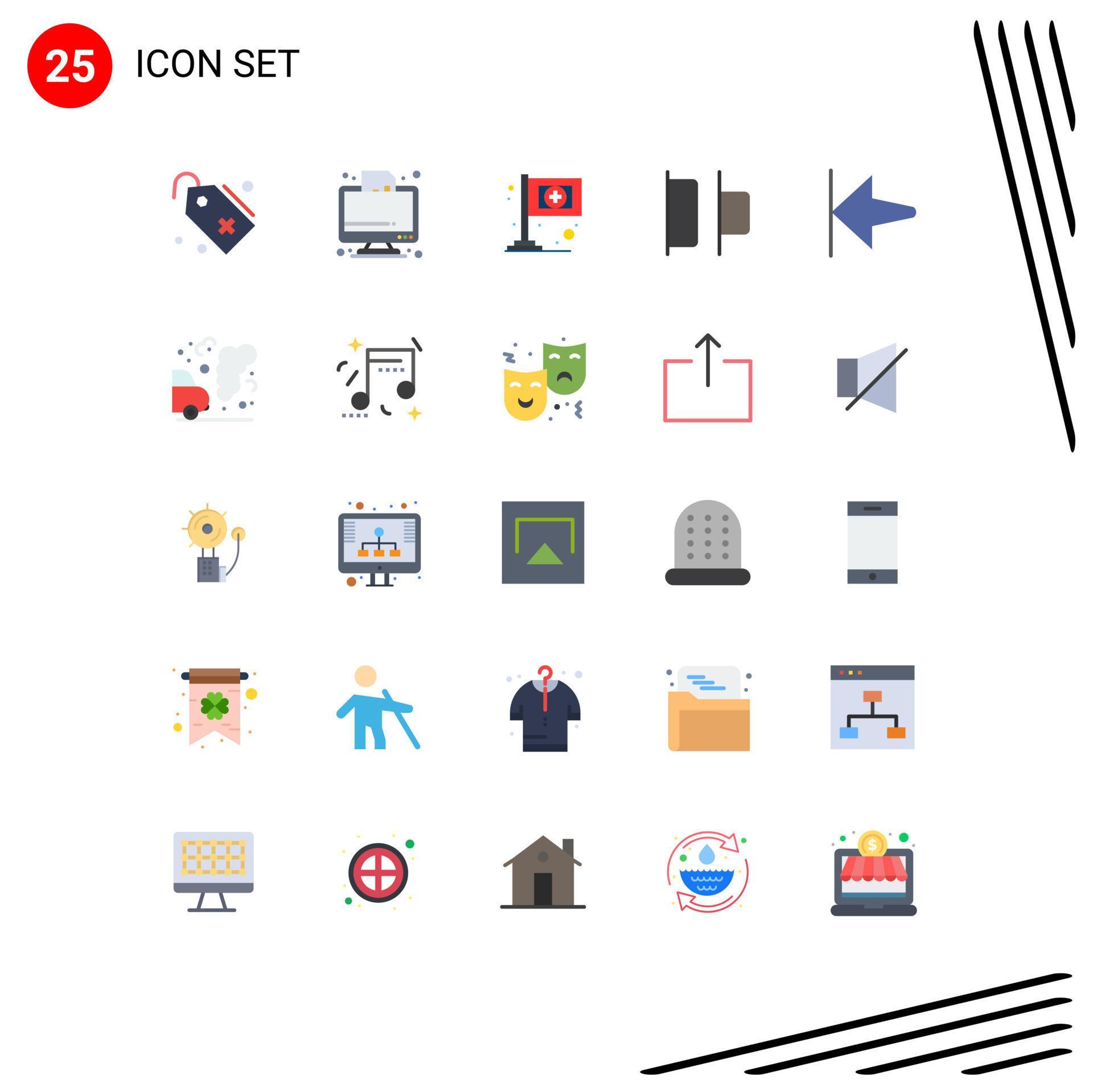 Mobile Interface Flat Color Set of 25 Pictograms of start arrow report left distribute Editable Vector Design Elements Stock Free