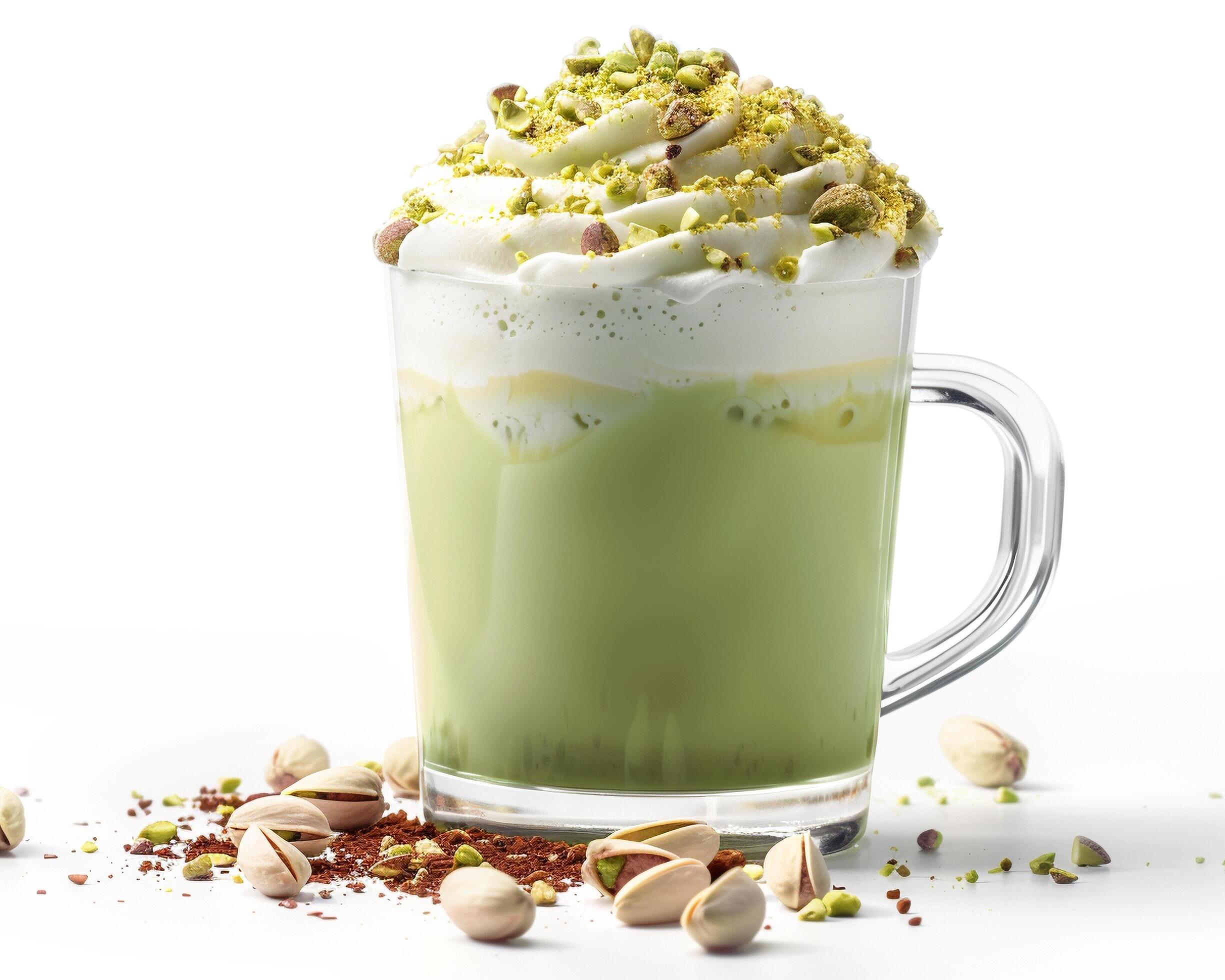 a green drink with whipped cream and pistachios Stock Free