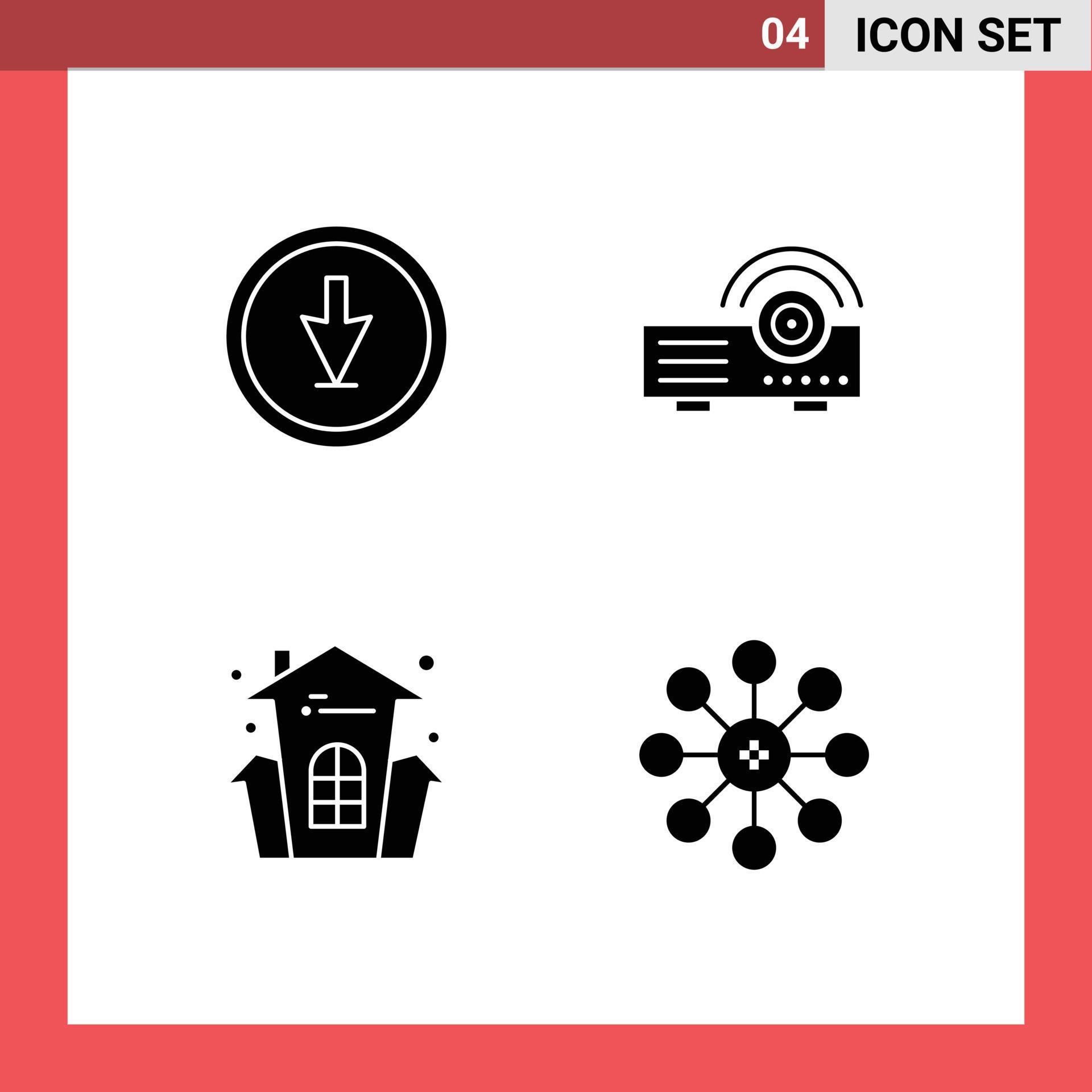 Mobile Interface Solid Glyph Set of 4 Pictograms of arrow castle navigation projector halloween Editable Vector Design Elements Stock Free