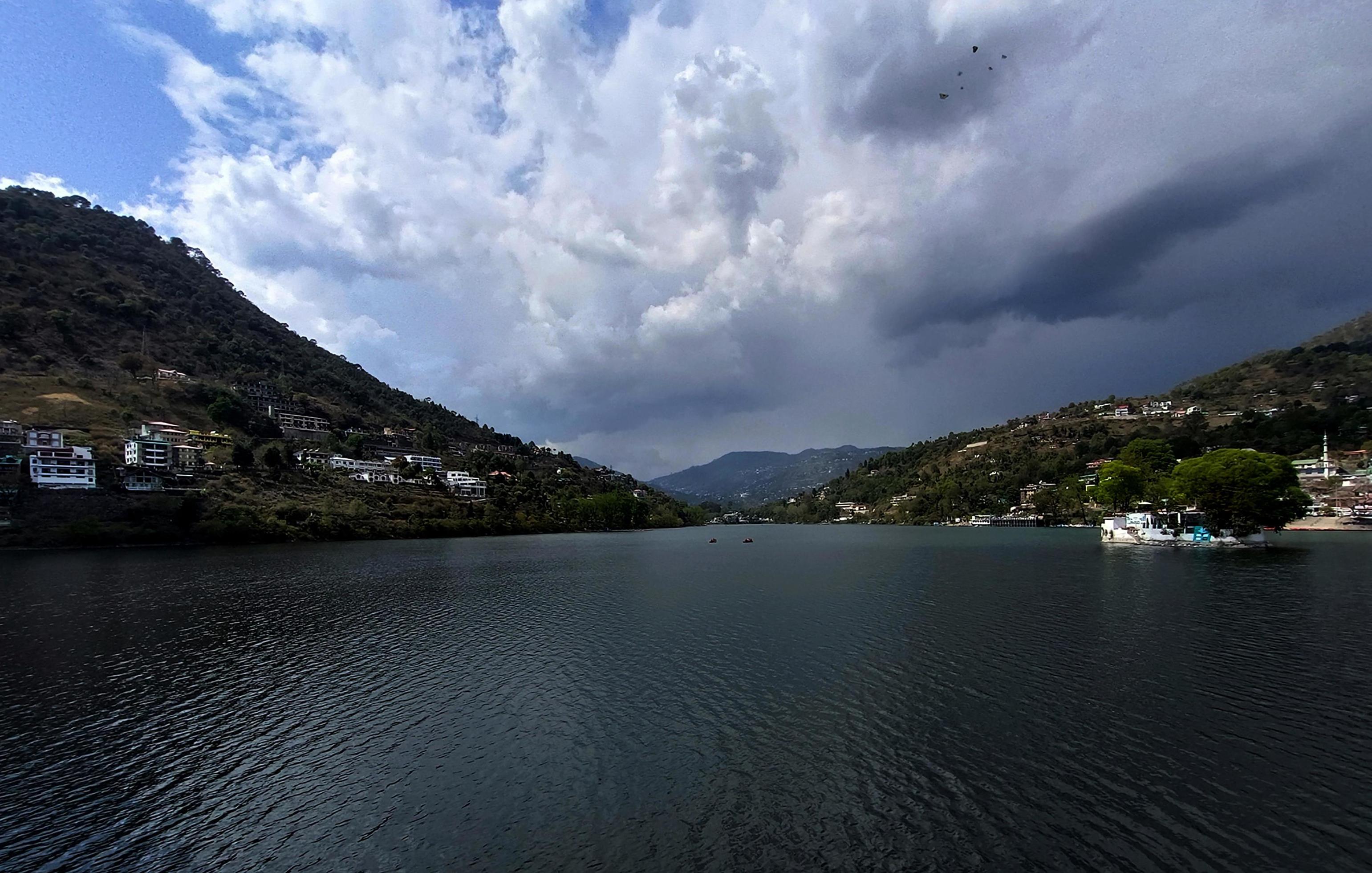 View of lake between the mountains natural sight seen nainital Stock Free