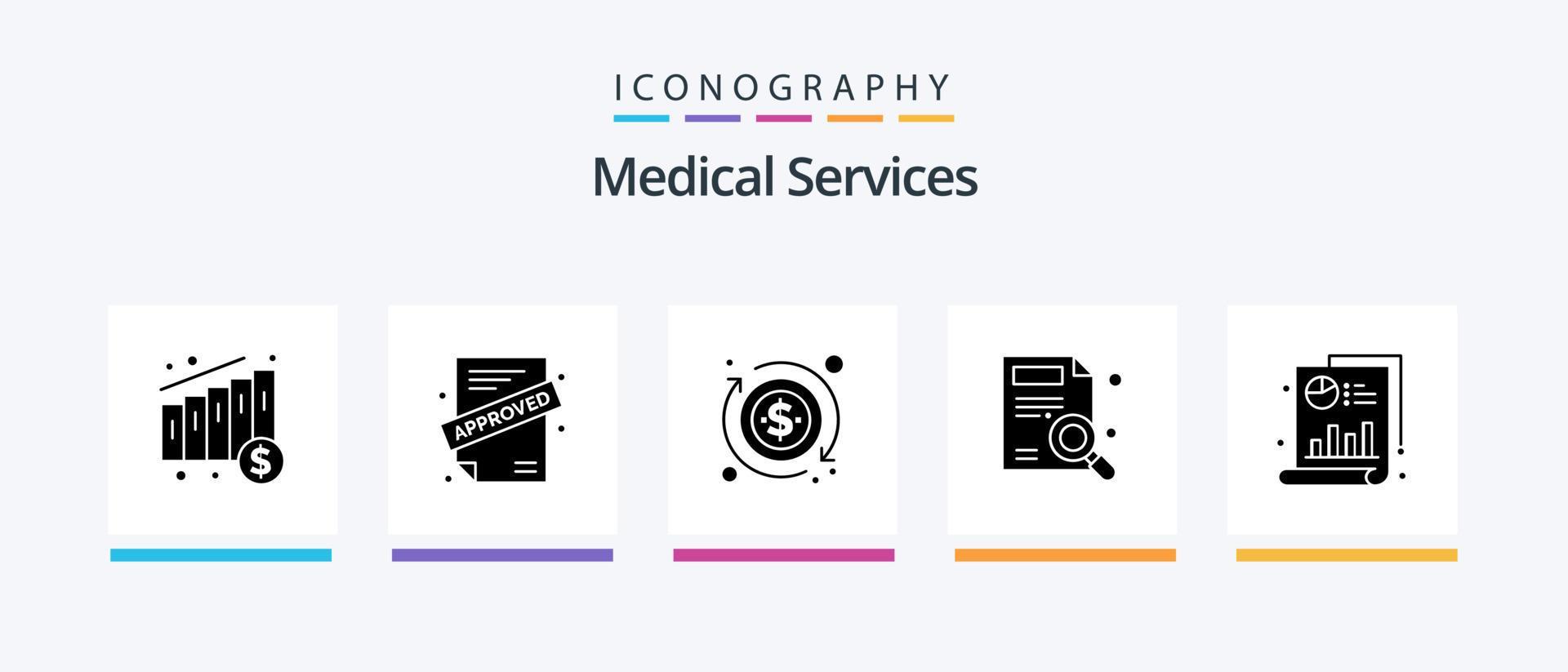 Medical Services Glyph 5 Icon Pack Including . chart. arrow. bar. search. Creative Icons Design Stock Free