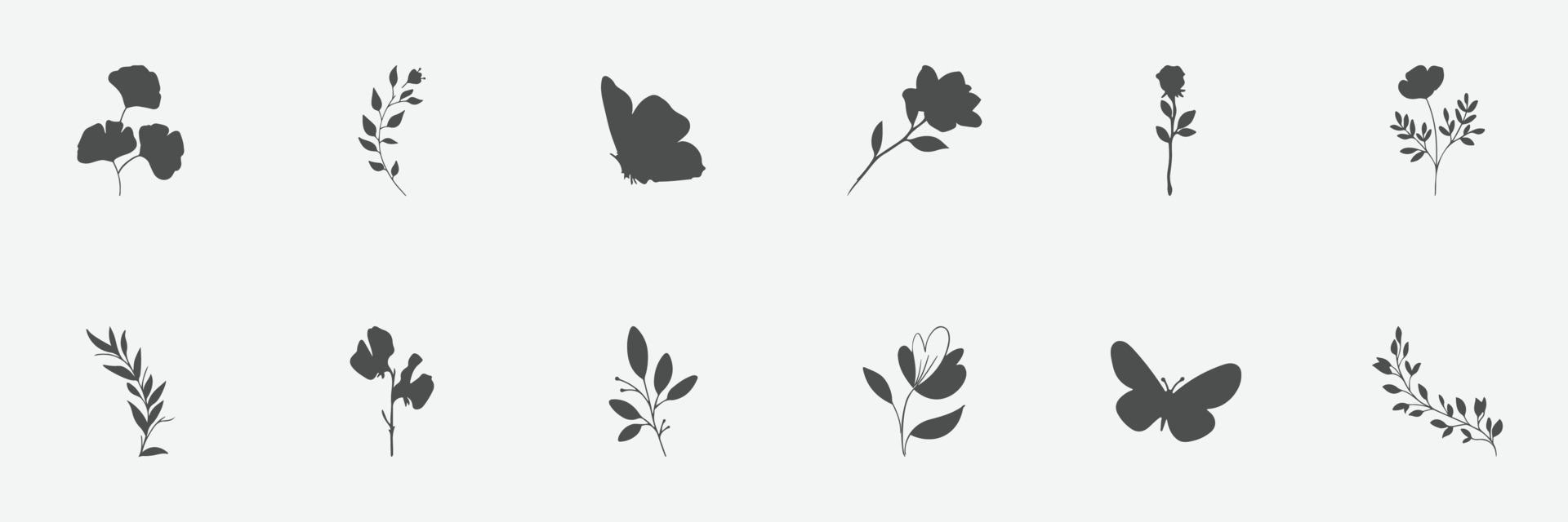 floral set of silhouettes of plants and flowers Stock Free