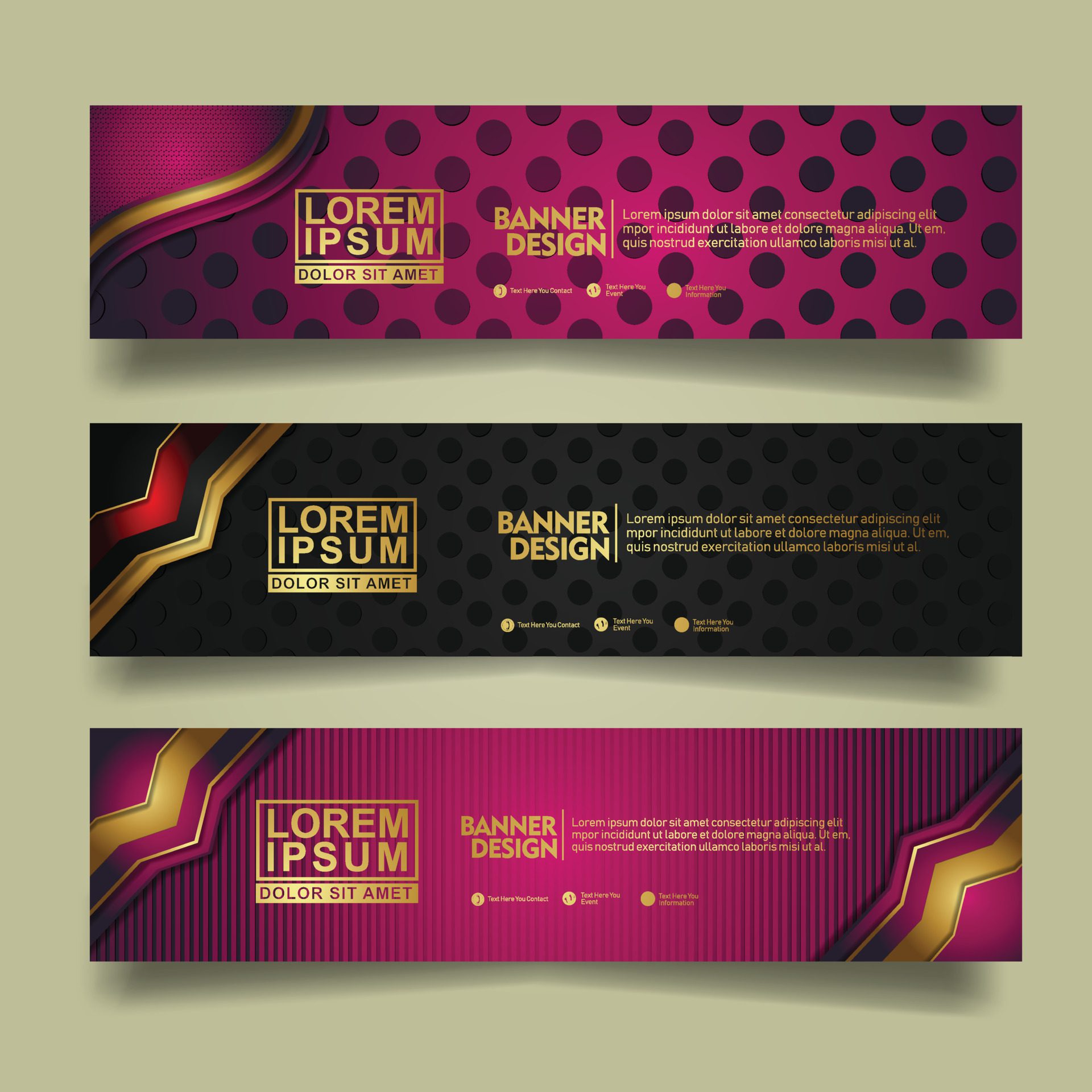 Set banner template design with luxury and elegant lines shape ornament effect on texture pattern background Free Vector