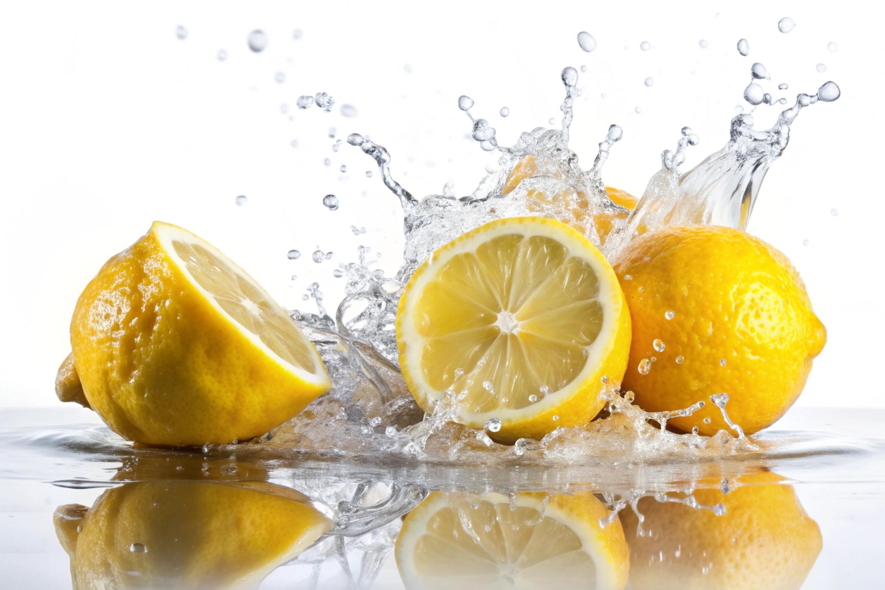 Lemon splashes on white background Stock Free