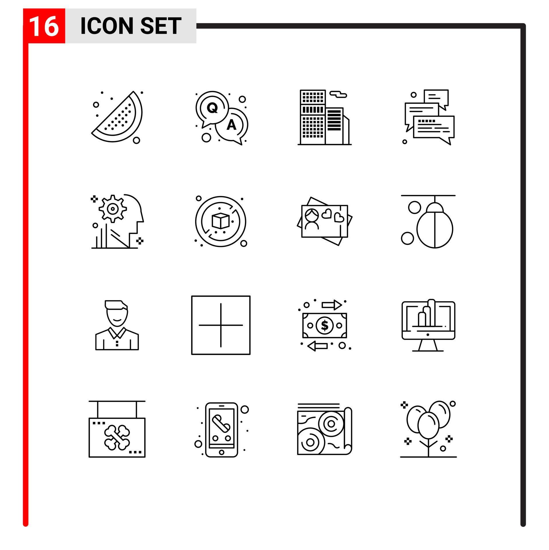 Set of 16 Modern UI Icons Symbols Signs for process mind real arrow messages Editable Vector Design Elements Stock Free