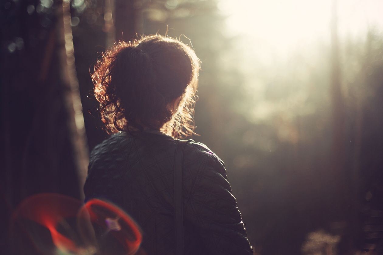 Girl In Nature Outdoors Autumn Lens Flare Sun Rays Stock Free