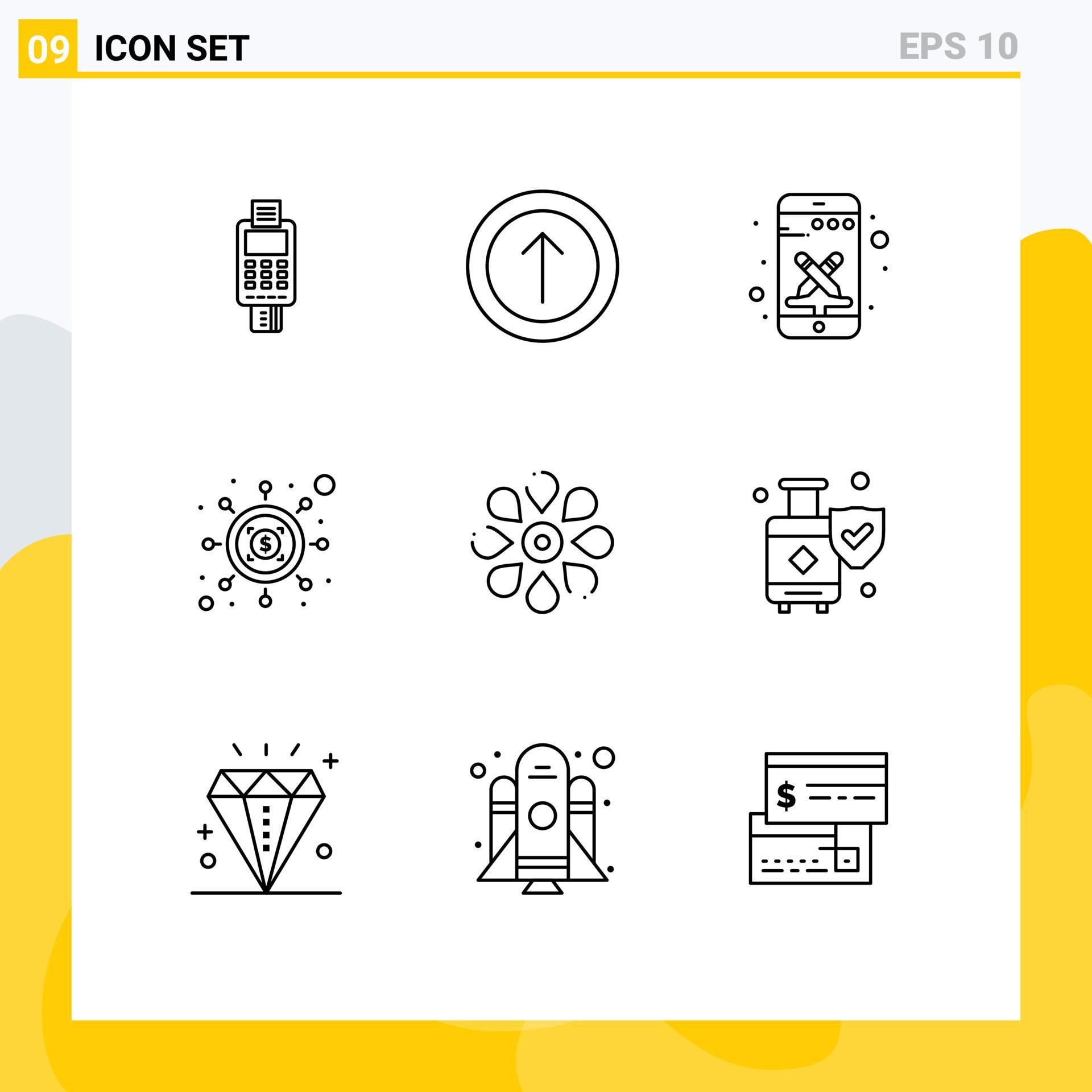 Set of 9 Modern UI Icons Symbols Signs for dollar seo arrow investment smart phone Editable Vector Design Elements Stock Free