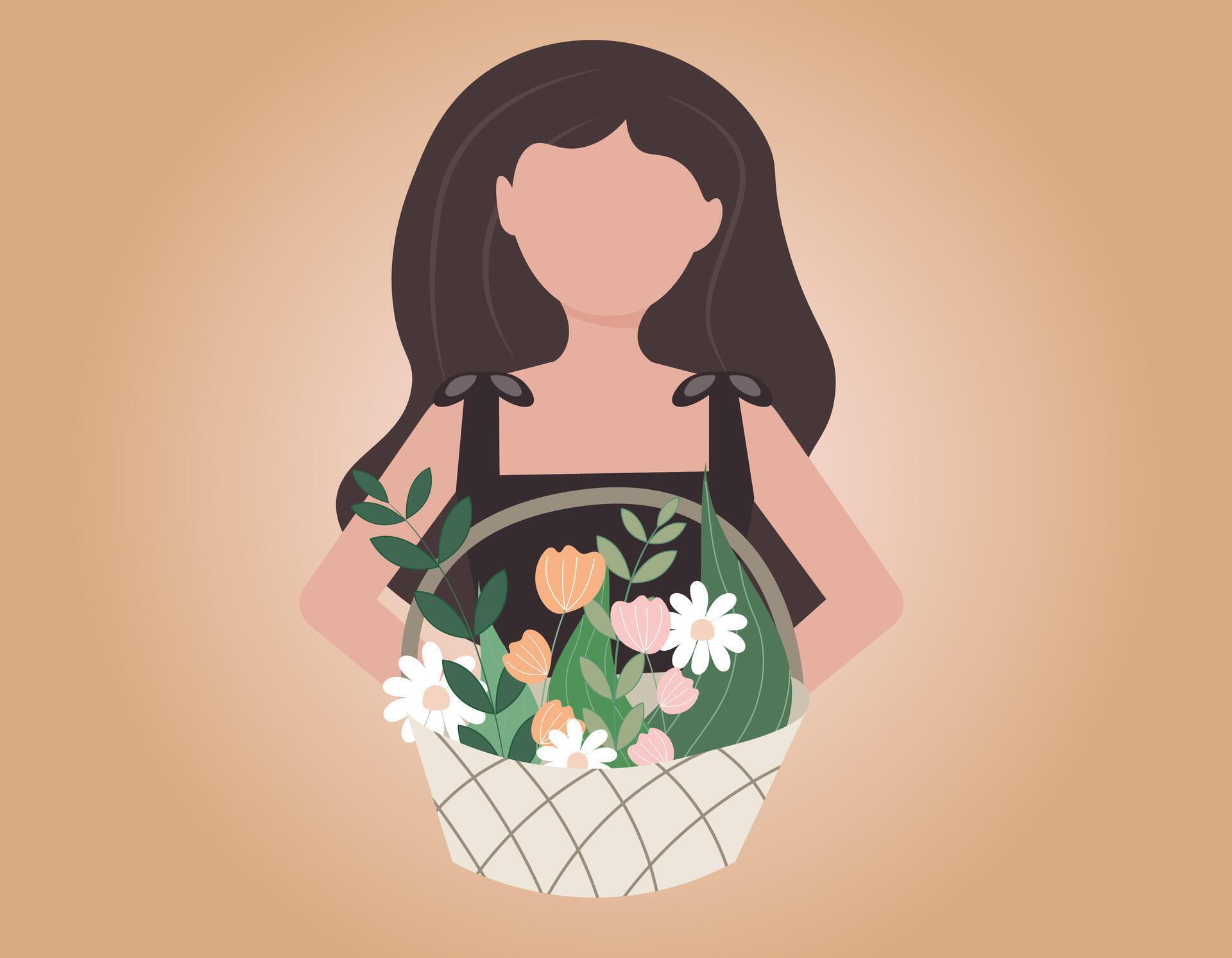 girl with a basket of flowers without a face Stock Free