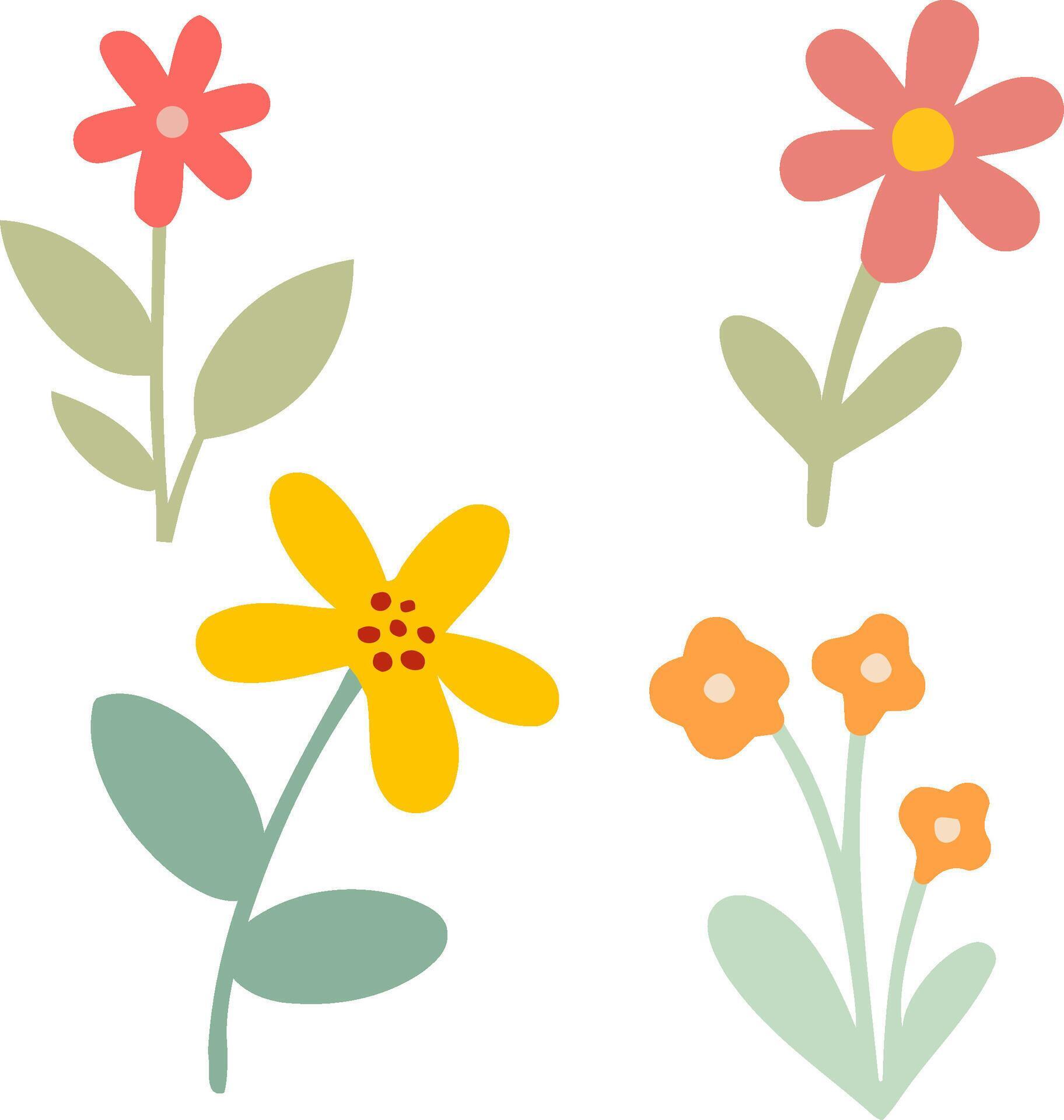 Spring Doodle Flower Illustration Set Stock Free