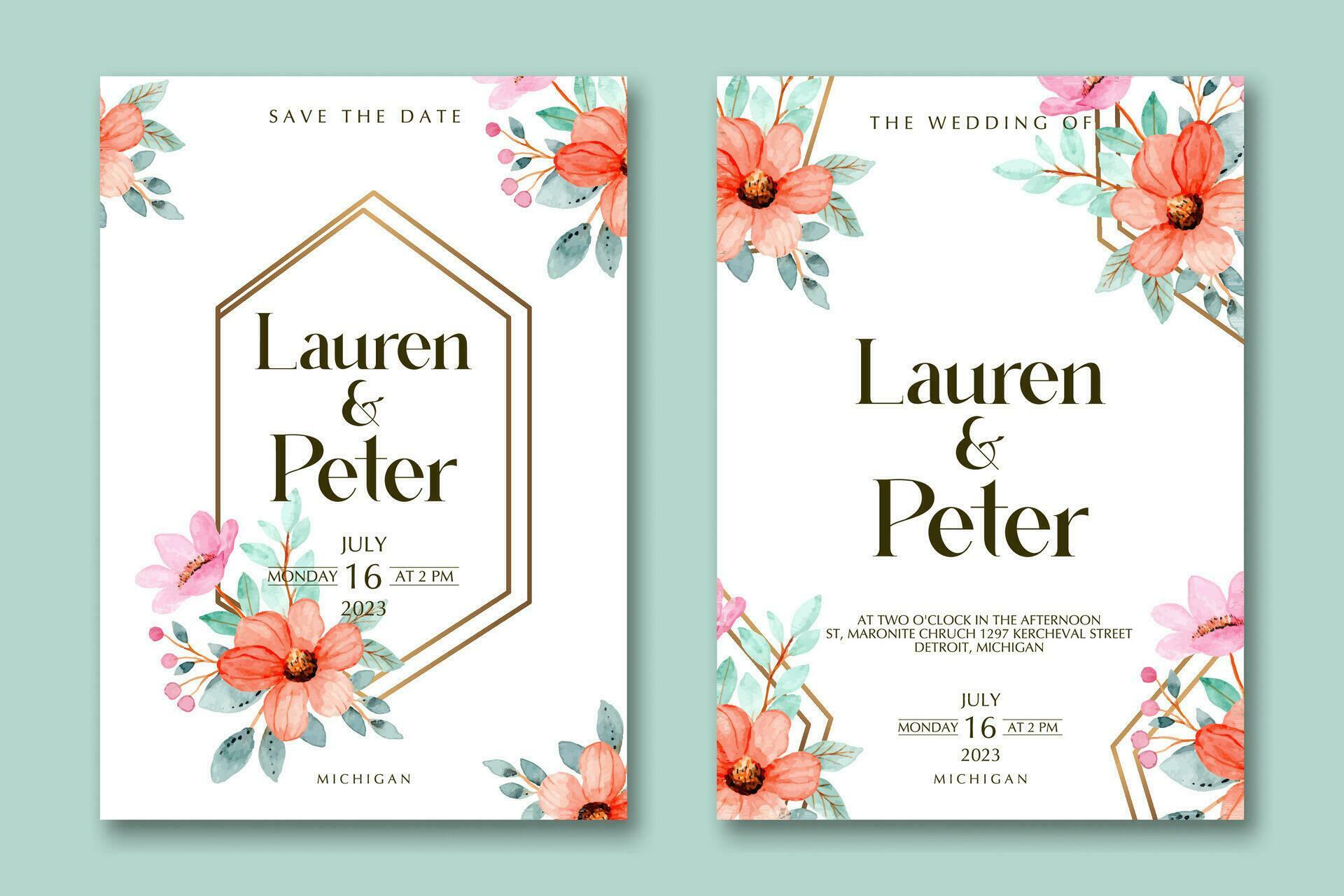 Wedding invitation template with flower Stock Free