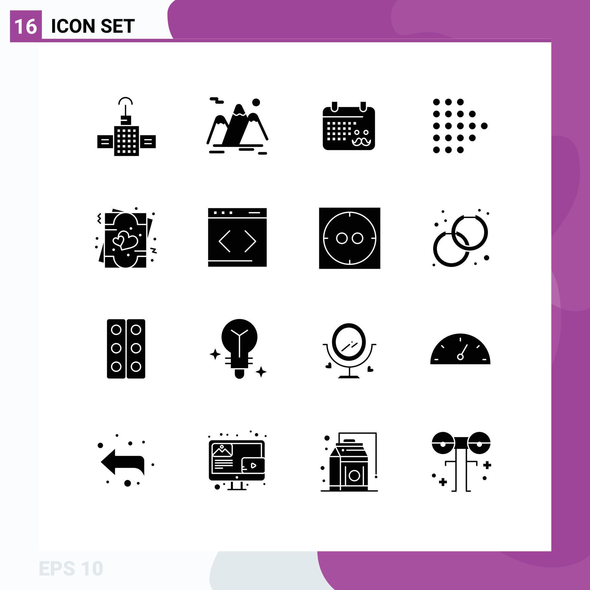 Set of 16 Modern UI Icons Symbols Signs for romance invite calender dotted arrow Editable Vector Design Elements Stock Free