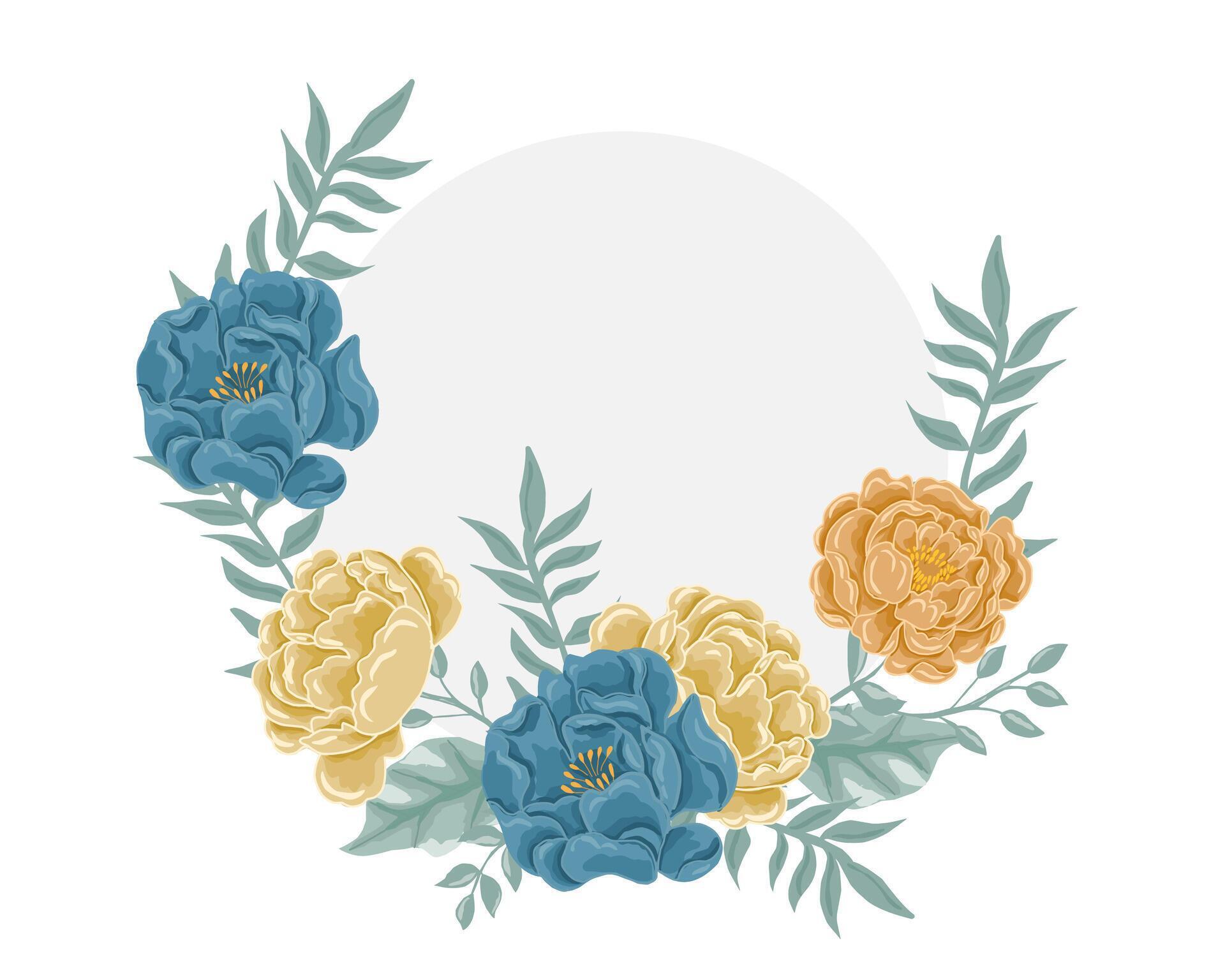 Vintage Blue and Orange Rose Flower Wreath Stock Free