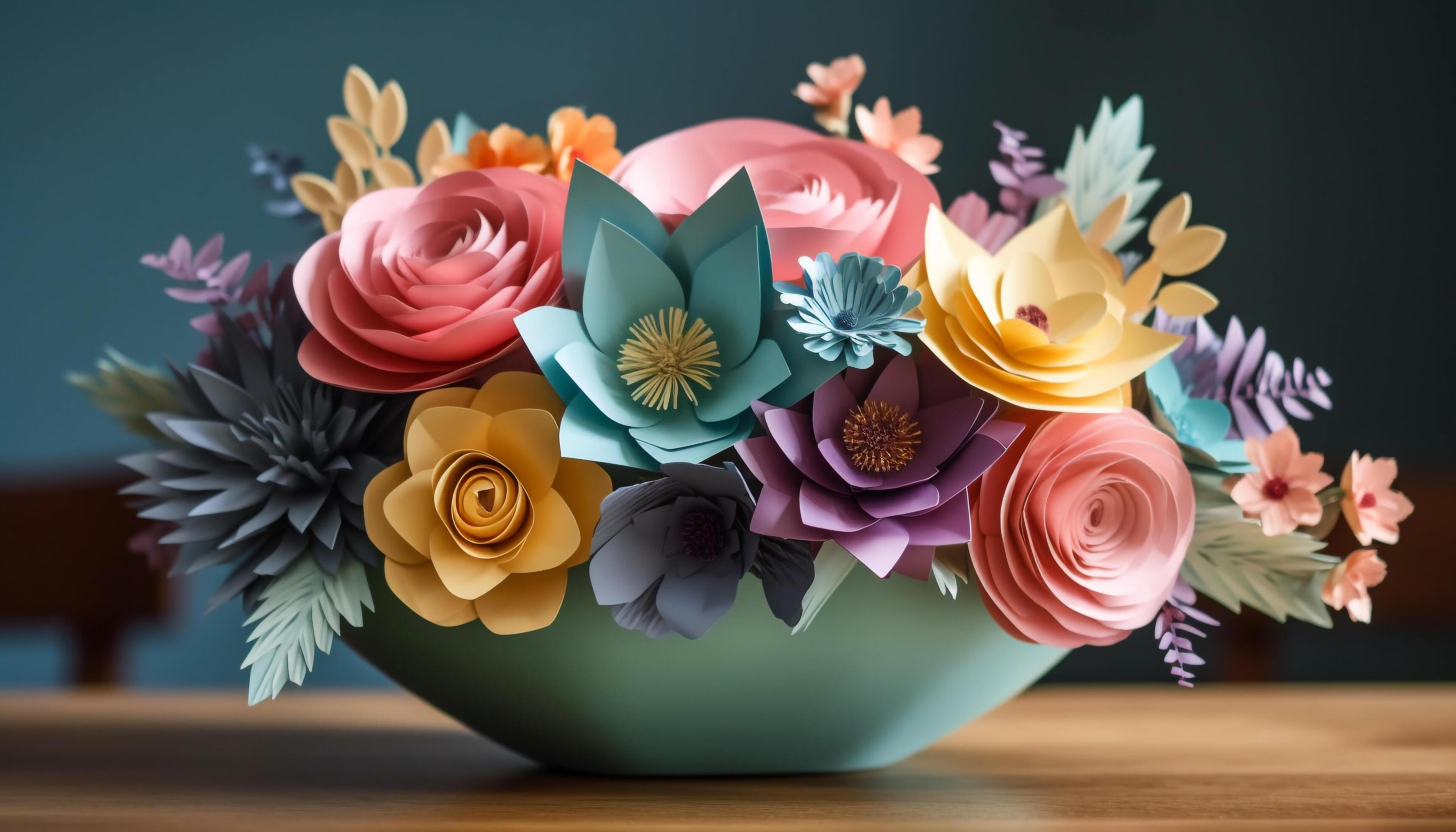 Romantic bouquet of multi colored flowers in ornate vase decoration generated by AI Stock Free