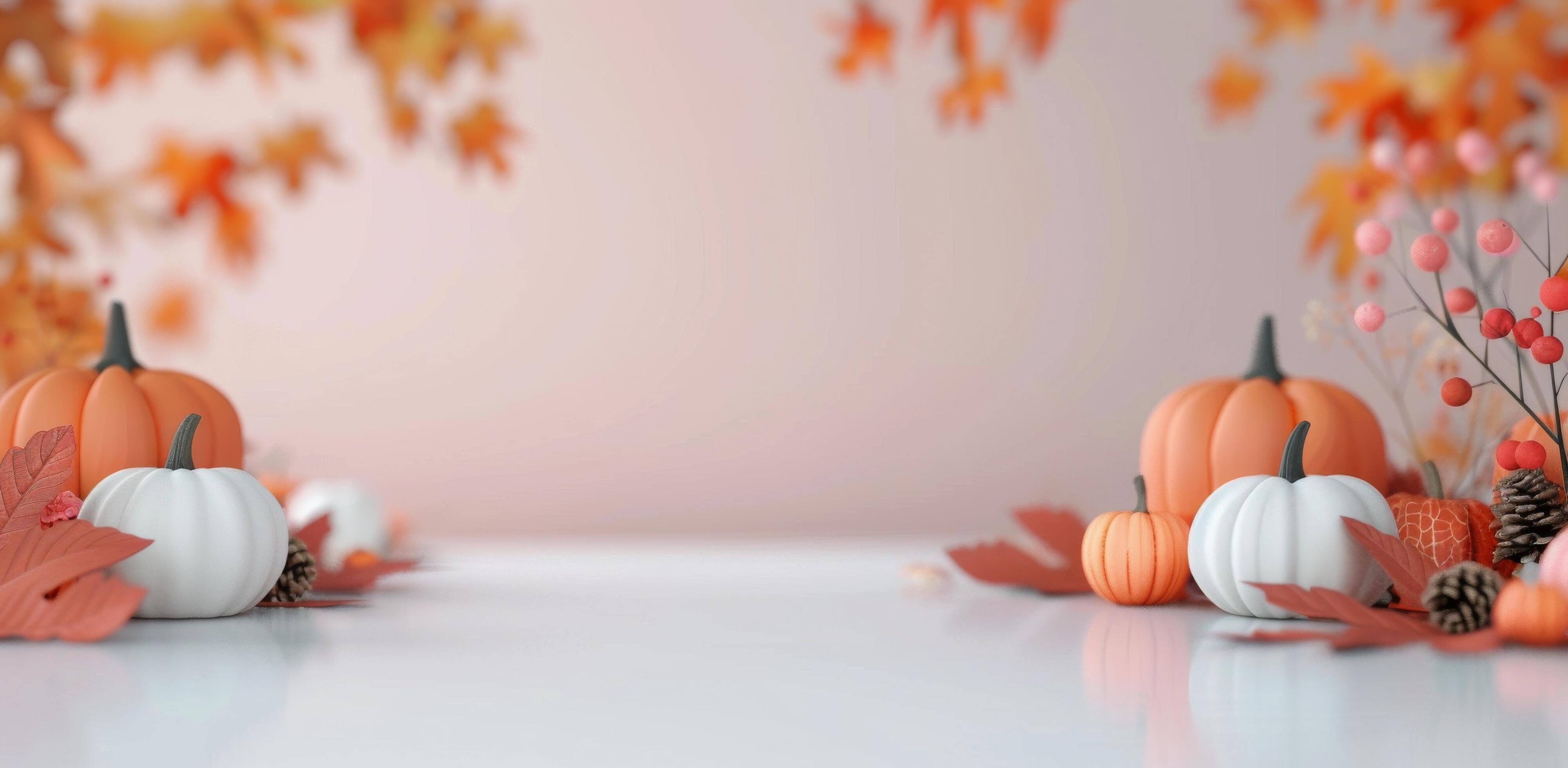 Autumn Decor With Pumpkins and Berries on a Light Background Stock Free