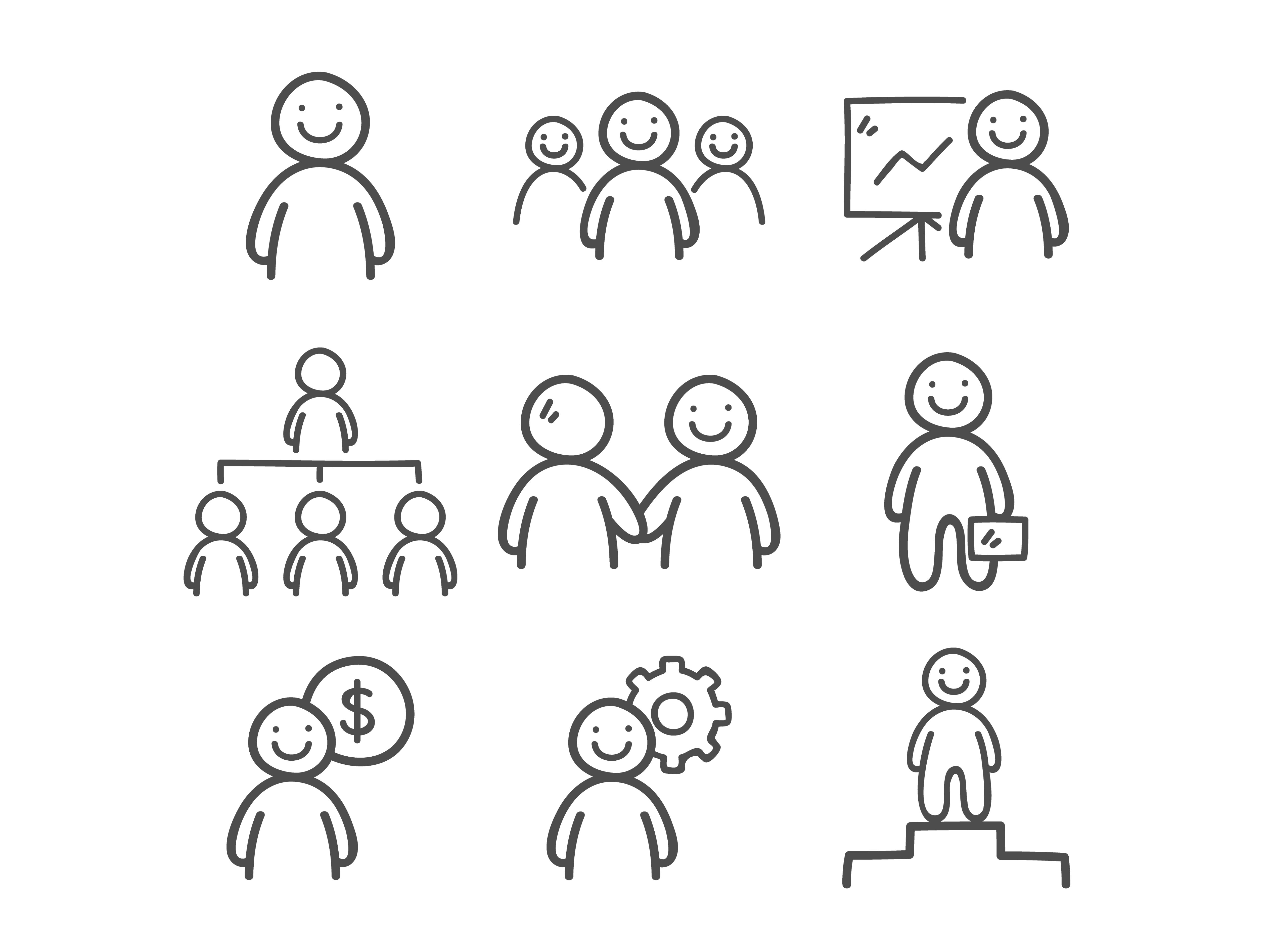 Doodle Business People Icons Set Free Vector