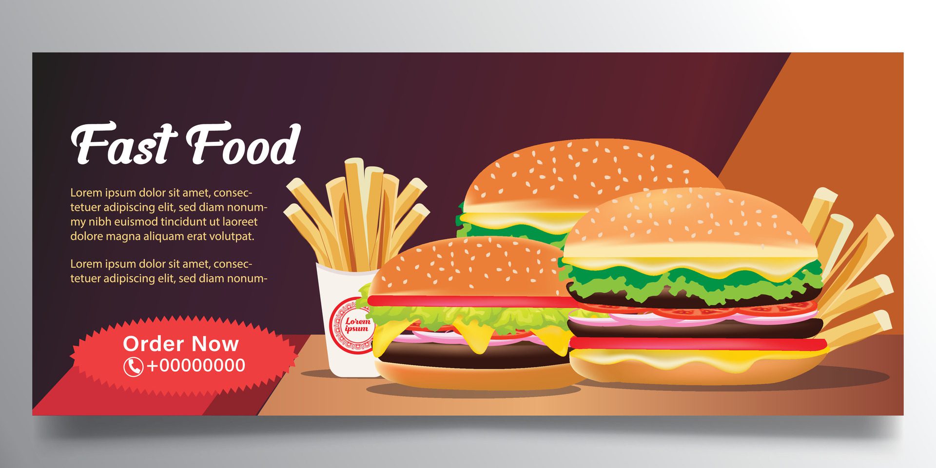 Fast food and burger Banner Free Vector