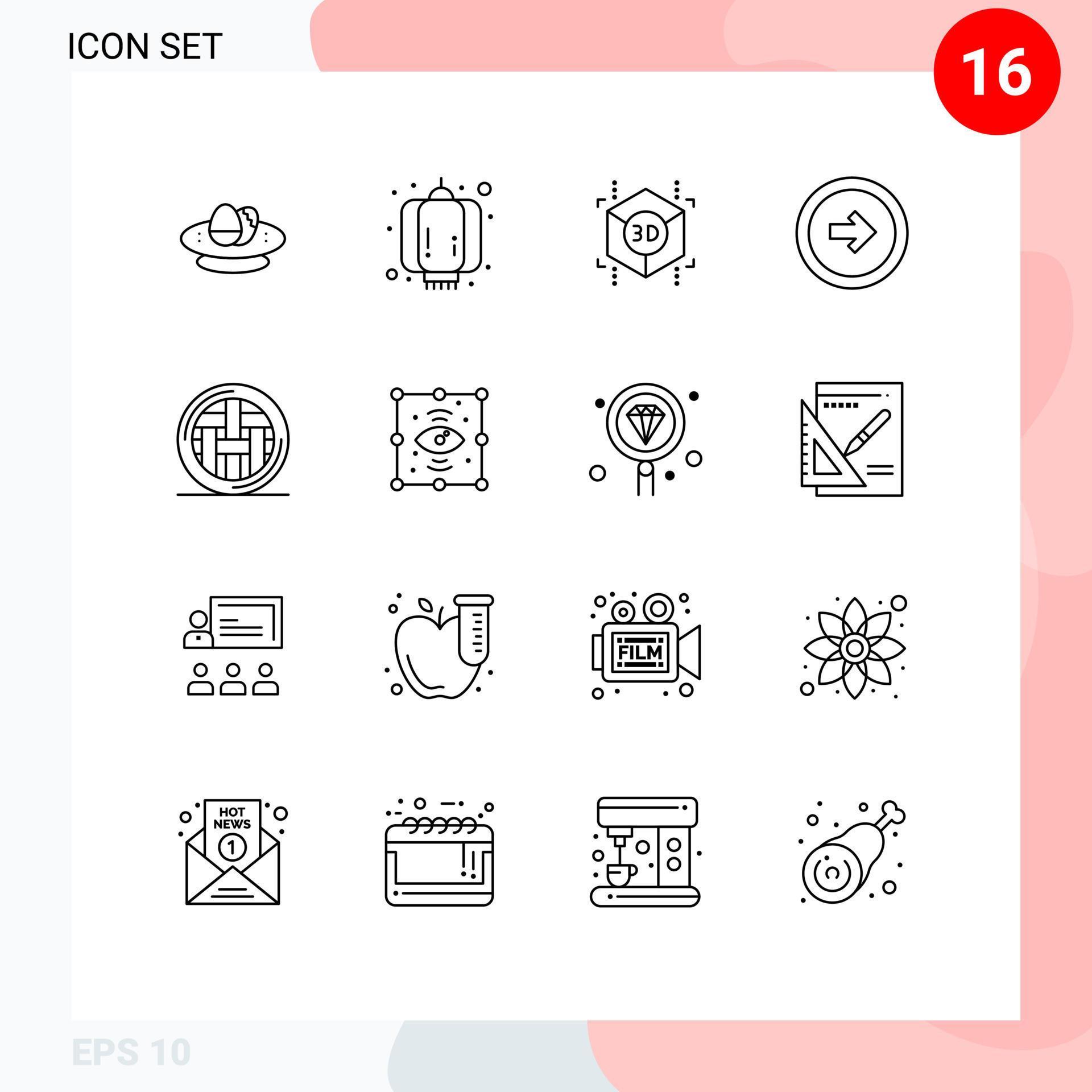 Pack of 16 creative Outlines of dinner user interface lantern user arrow Editable Vector Design Elements Stock Free