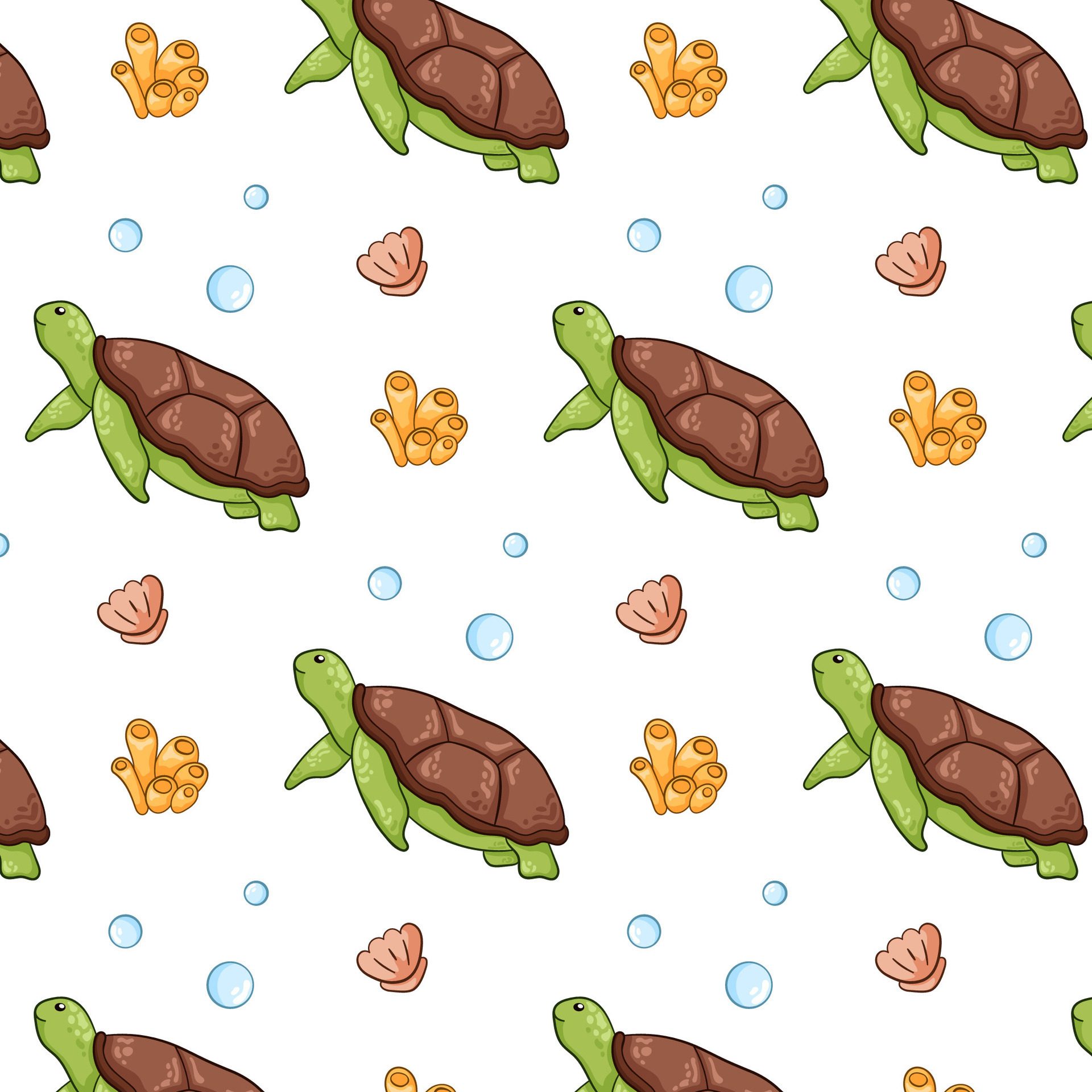 Oceanic turtle pattern in cartoon style. Design turtles floating in the sea, perfect for wallpaper, fabric. illustration on a white background. Free Vector