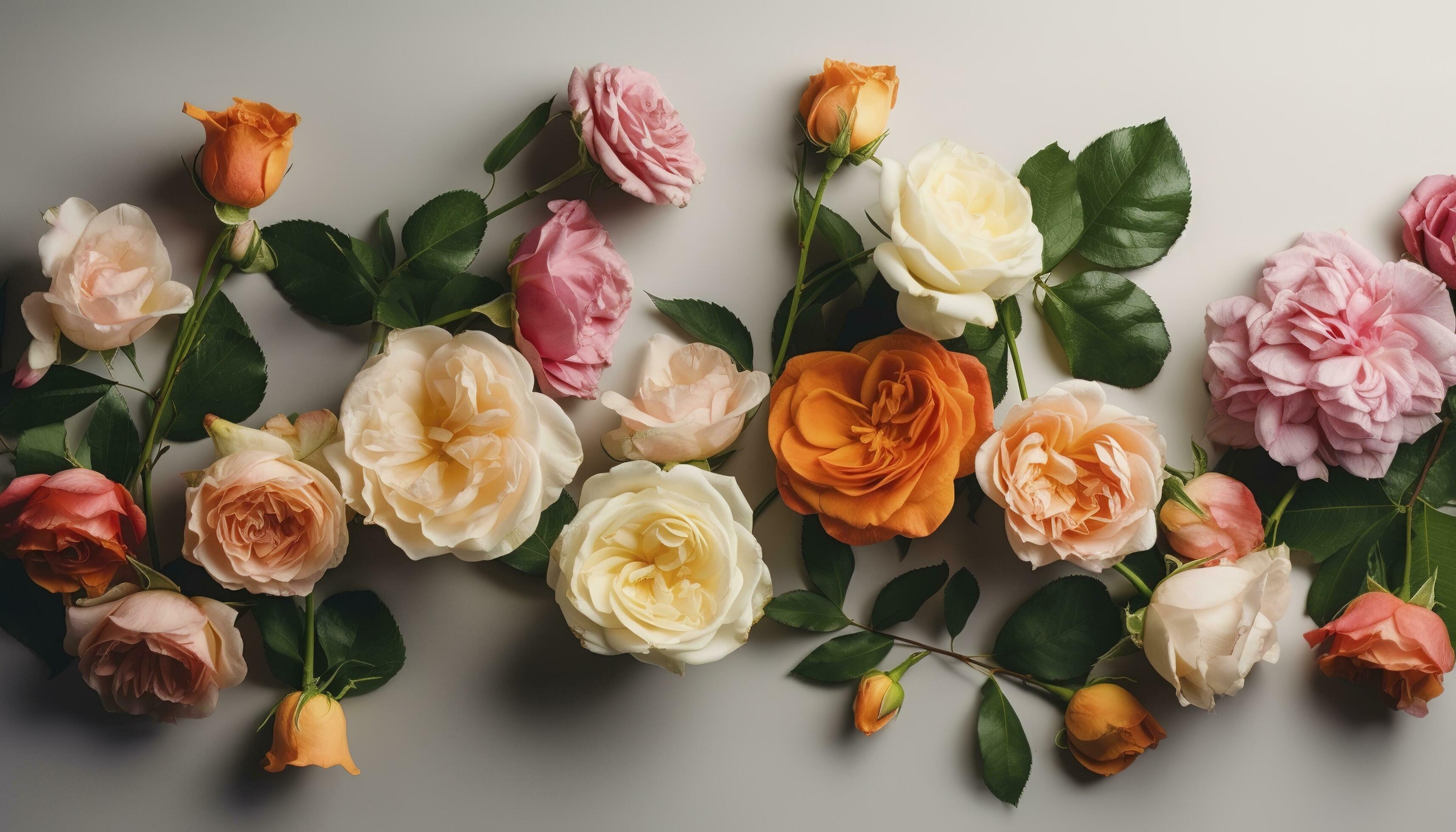 Roses Flower Arrangement, Copy Space, Flat Lay , generate ai Stock Free