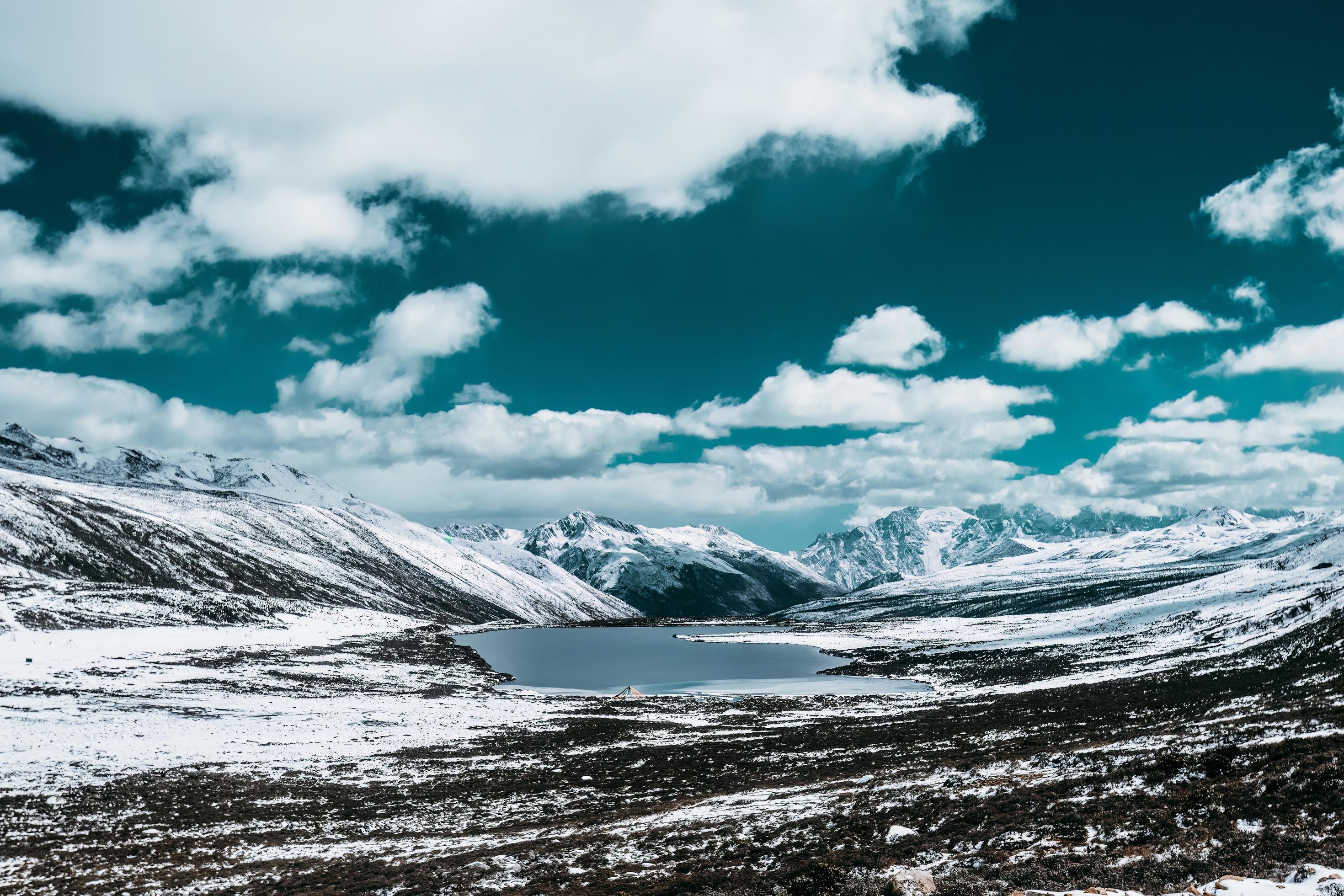 Spectacular scenery in the high mountains of western Sichuan, China, with different seasons Stock Free