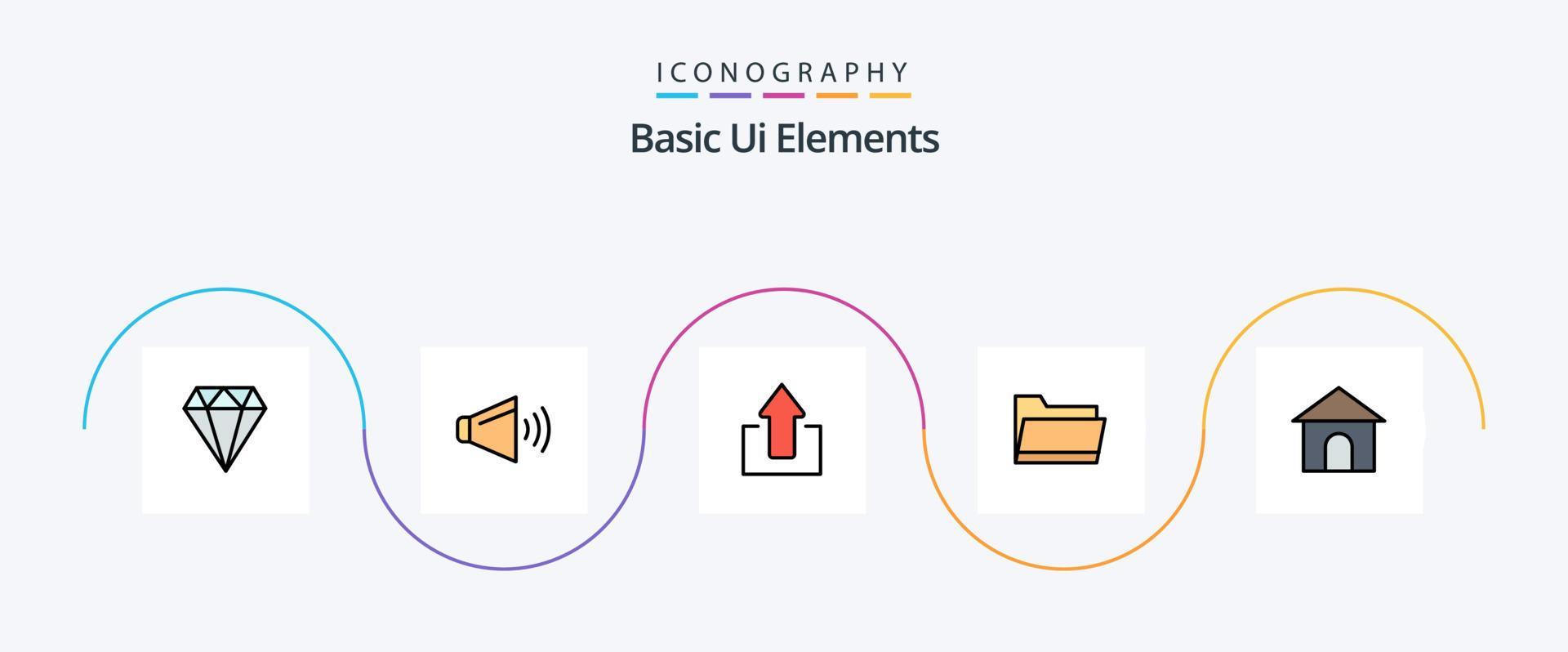 Basic Ui Elements Line Filled Flat 5 Icon Pack Including hose. storage. arrow. data. folder Stock Free